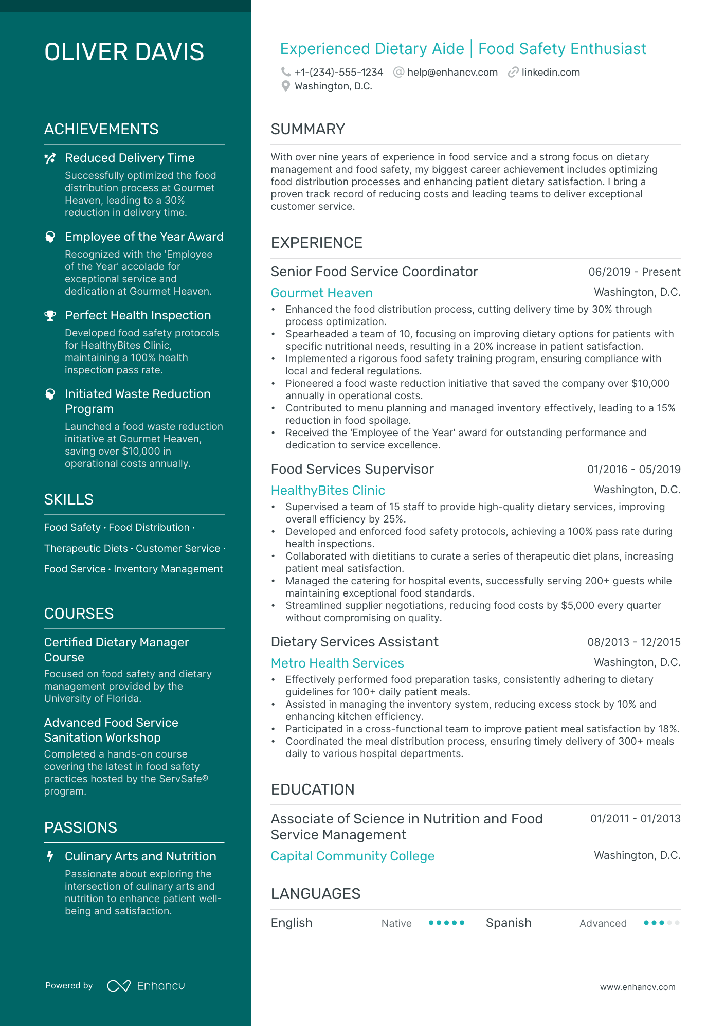 5 Dietary Aide Resume Examples & Guide for 2024