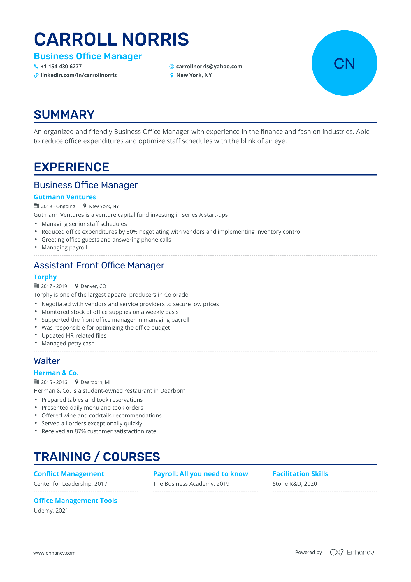 5 Business Office Manager Resume Examples & Guide for 2023