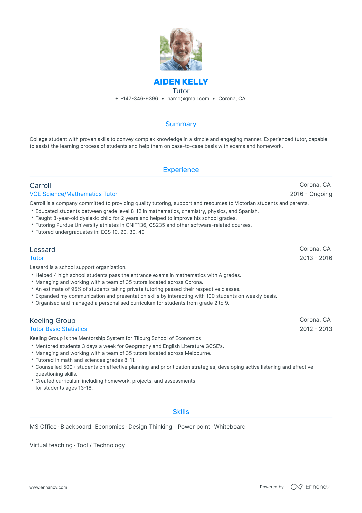 sample resume for online english tutor without experience