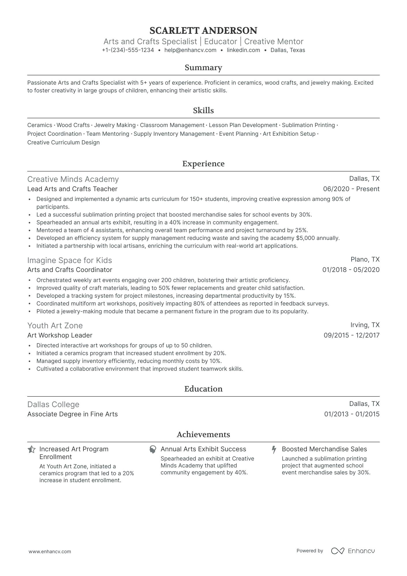 5 Art Teacher Resume Examples & Guide for 2025