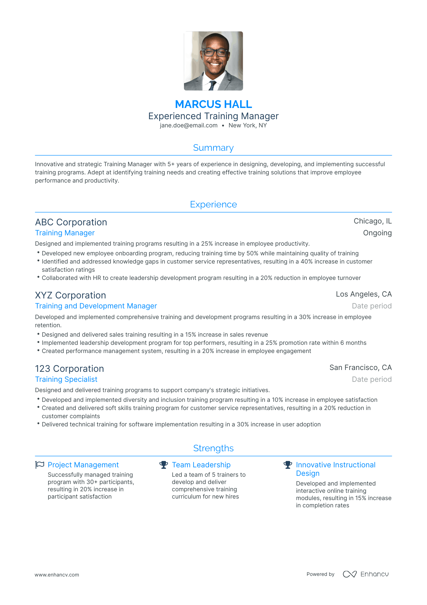 training manager resume summary examples