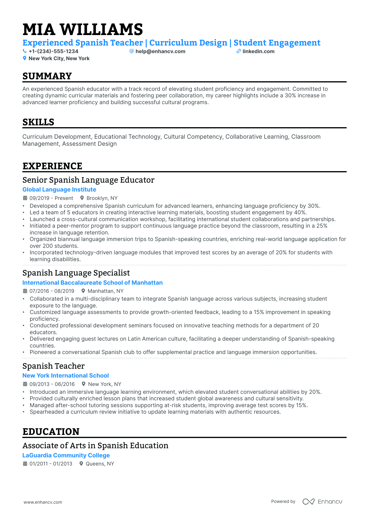 10 Spanish Teacher Resume Examples & Guide for 2026