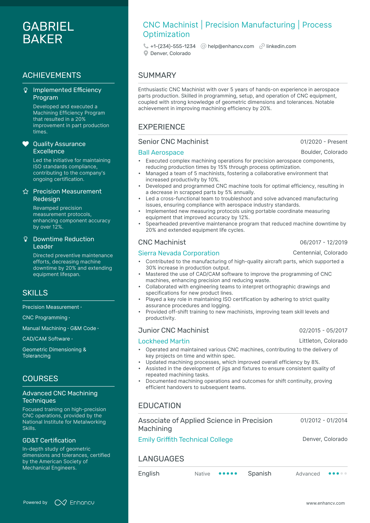 5 Cnc Machinist Resume Examples & Guide For 2024