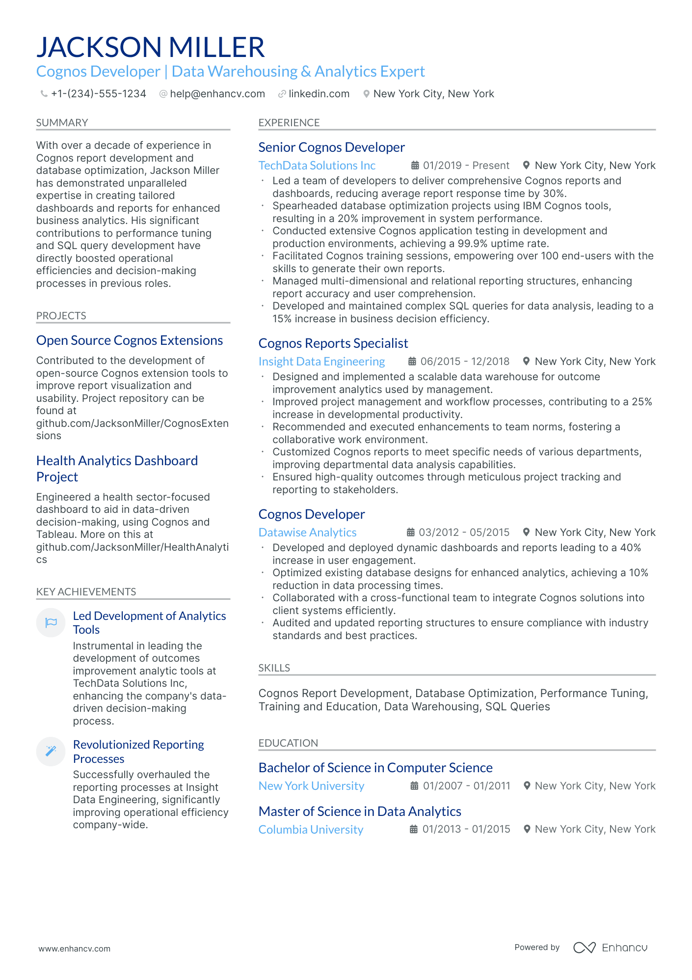 10 Cognos Developer Resume Examples & Guide for 2026