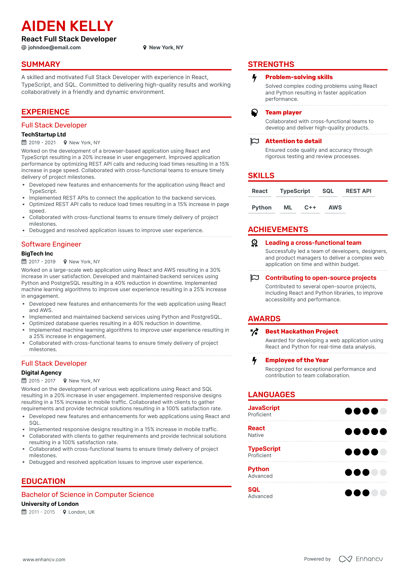 8 React Developer Resume Examples & Guide for 2024