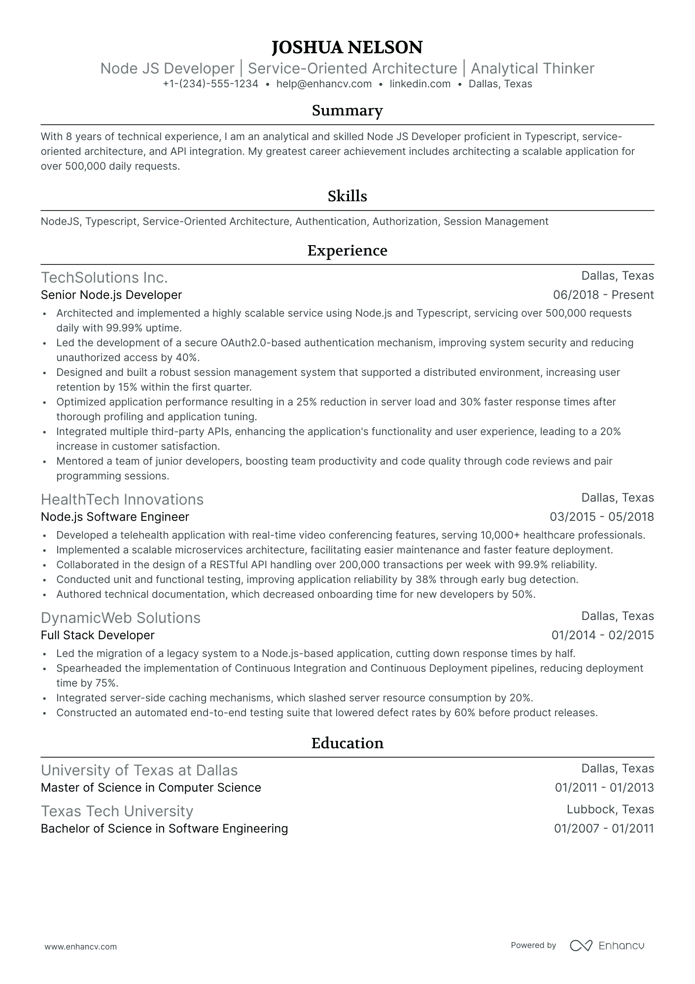 10 Node.js developer Resume Examples & Guide for 2026