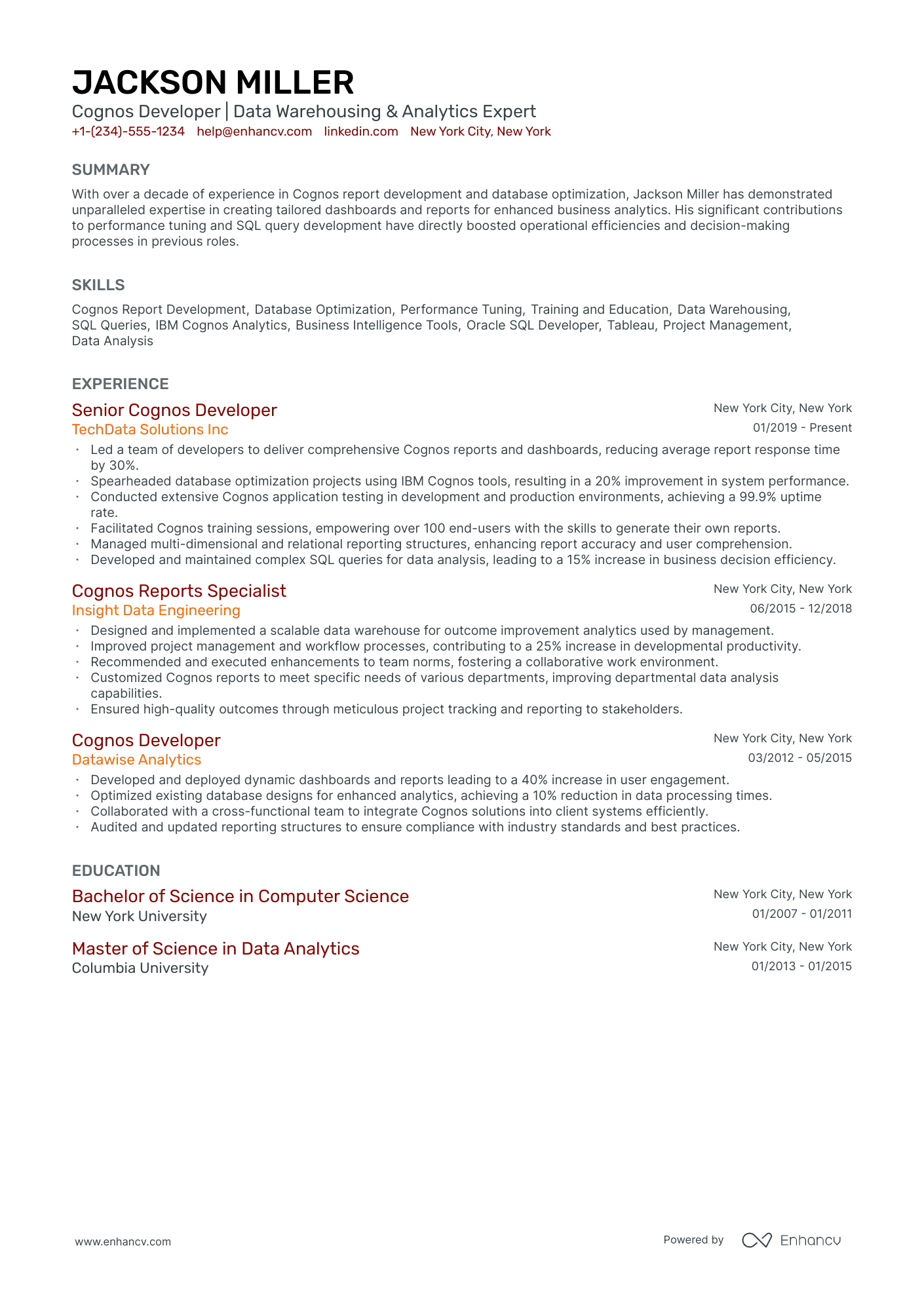 5 Cognos Developer Resume Examples & Guide for 2024