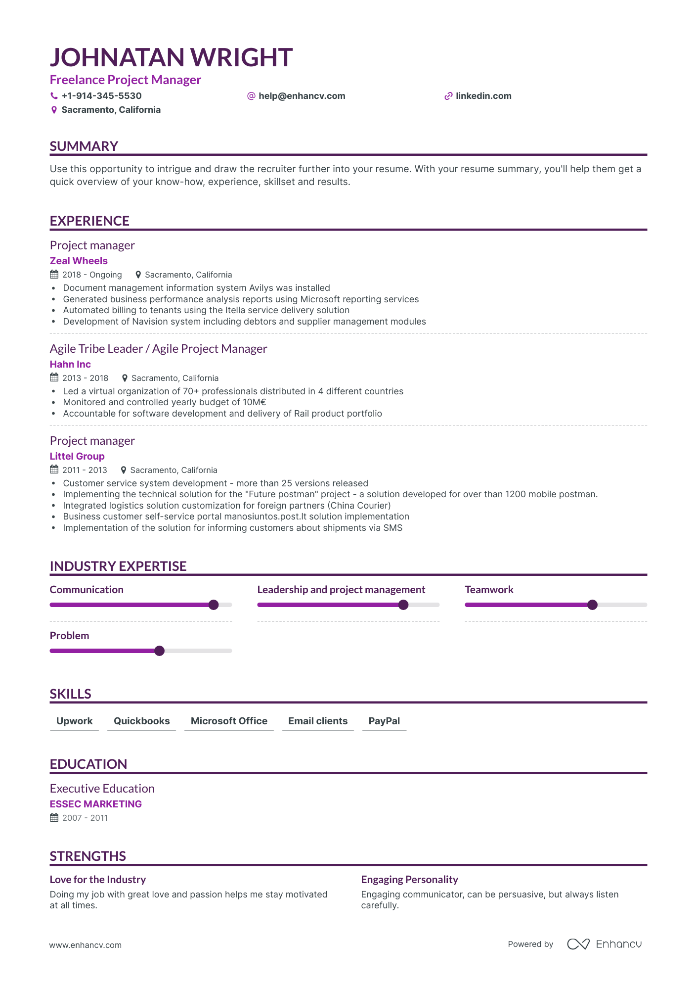 Freelance Project Manager Resume Examples & Guide for 2023 (Layout ...