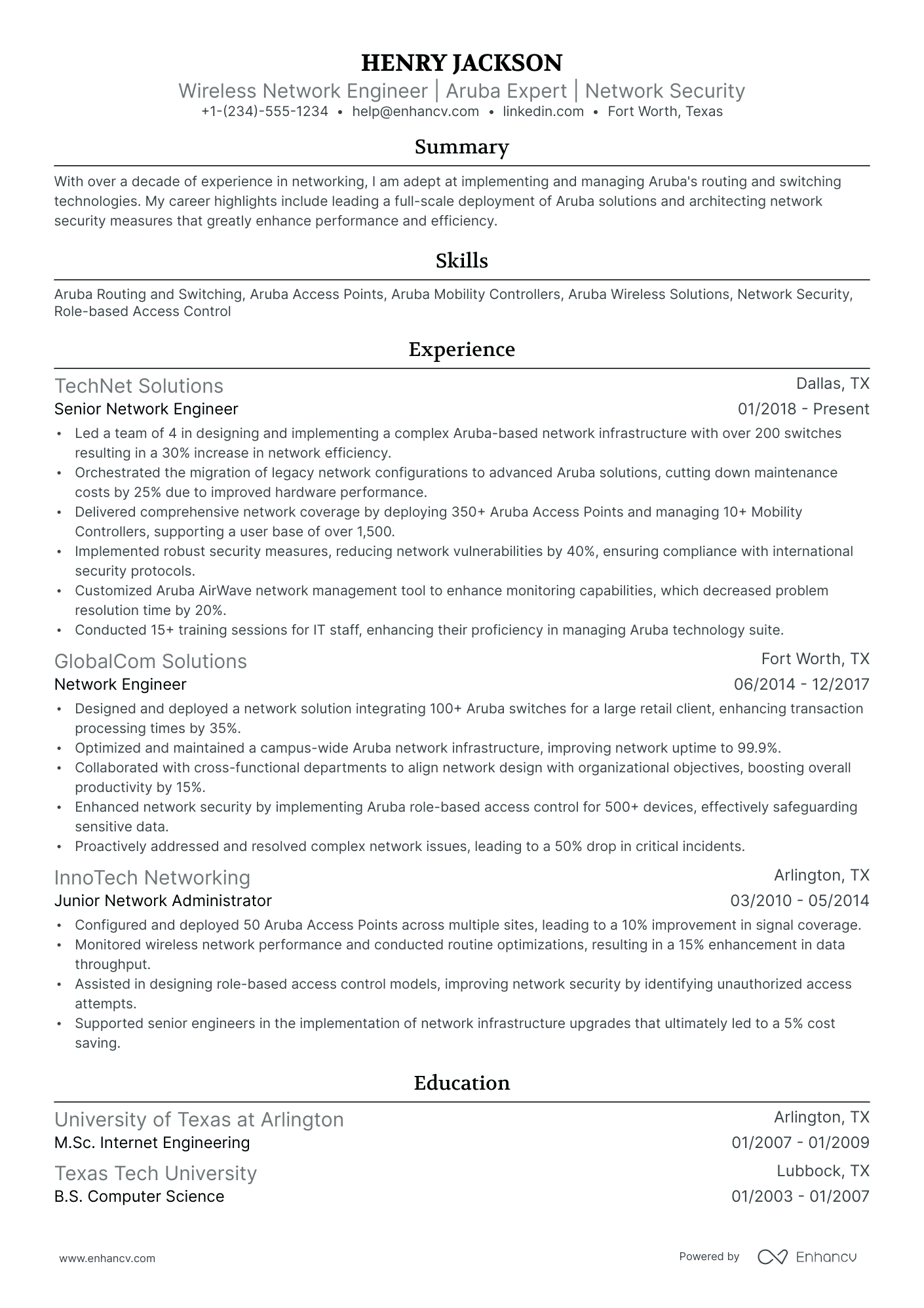 10 Wireless Network Engineer Resume Examples & Guide for 2026