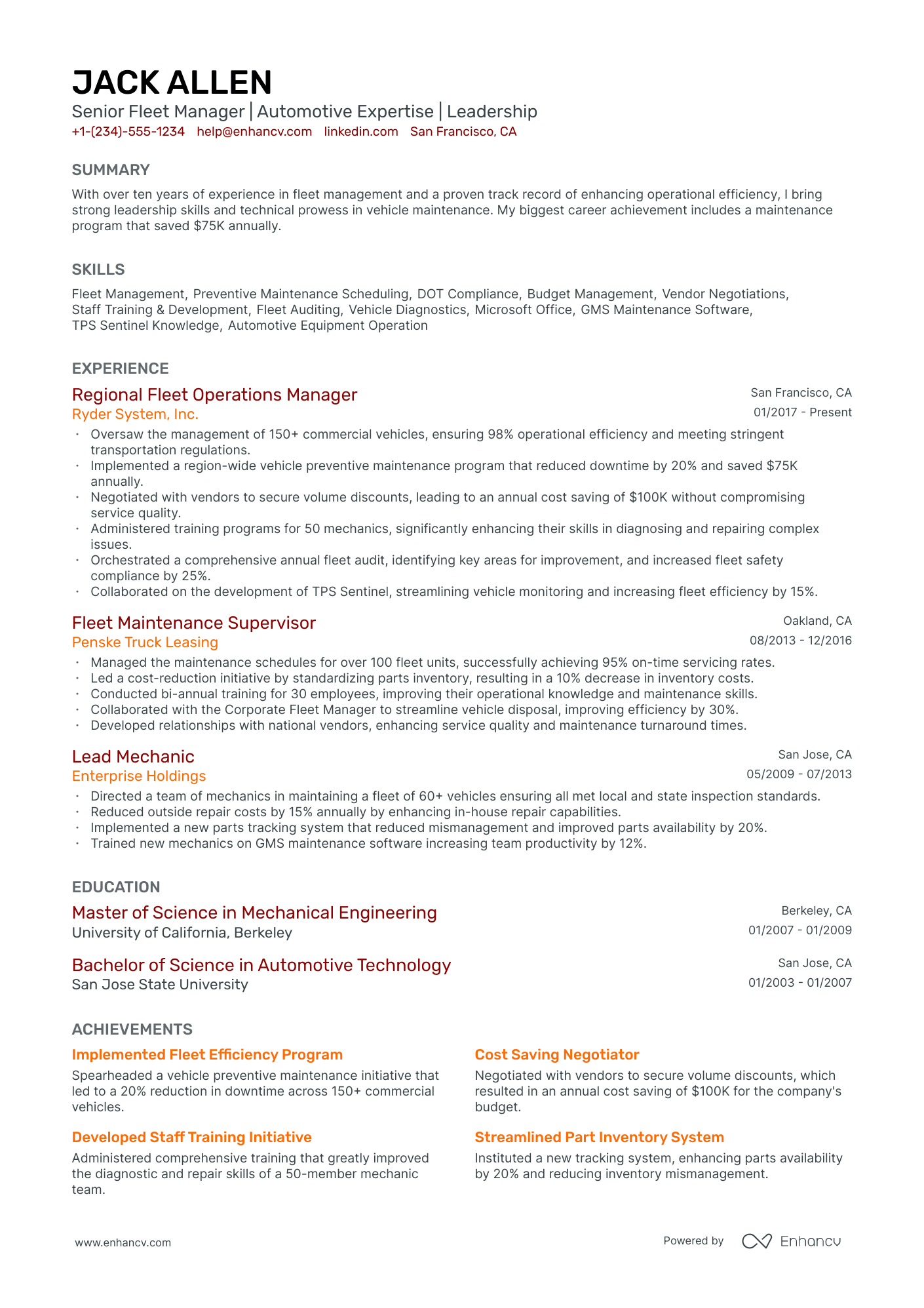 5 Fleet Manager Resume Examples & Guide for 2024