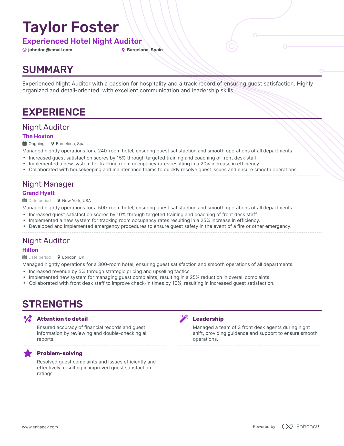 resume for hotel night auditor