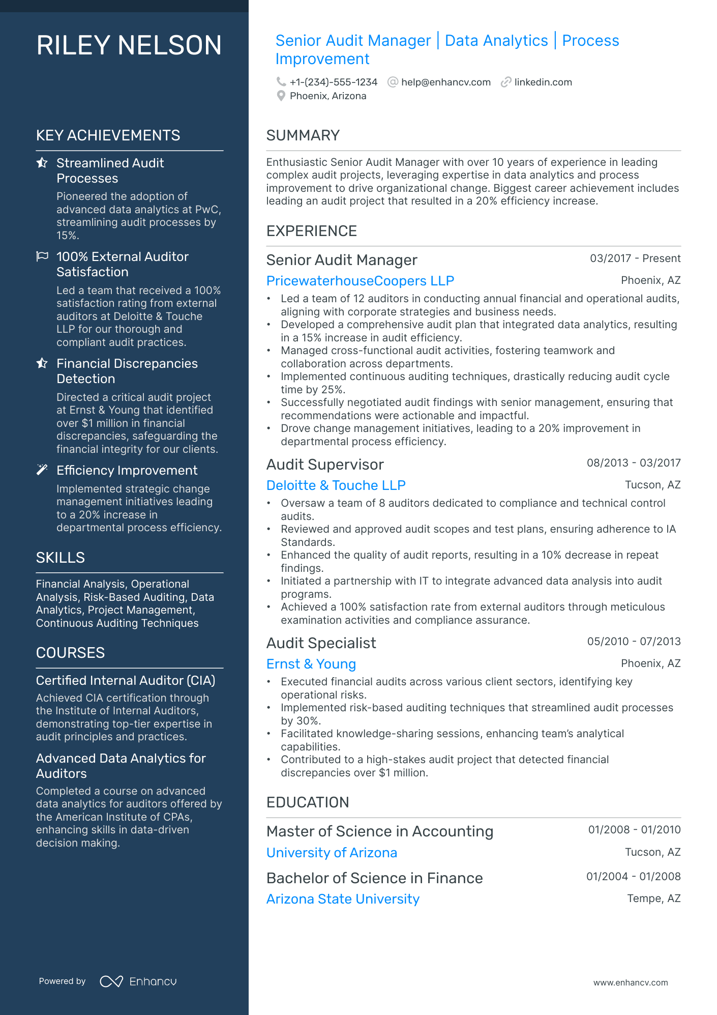10 Internal Audit Manager Resume Examples & Guide for 2026
