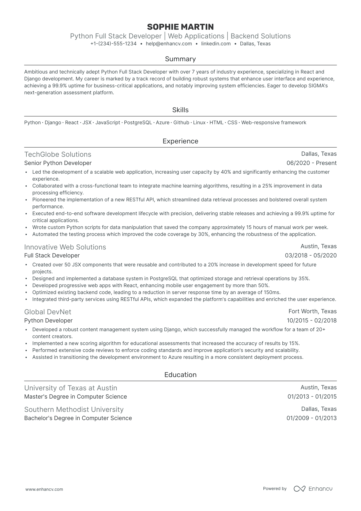 5 Python Full Stack Developer Resume Examples & Guide for 2024