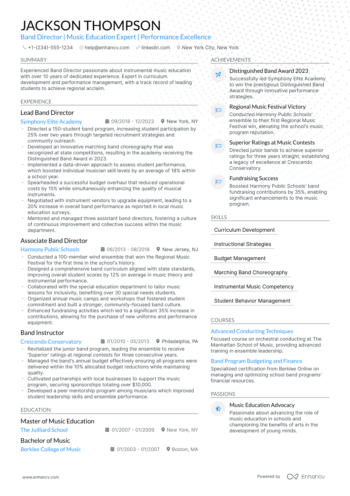 5 Band Director Resume Examples & Guide for 2024