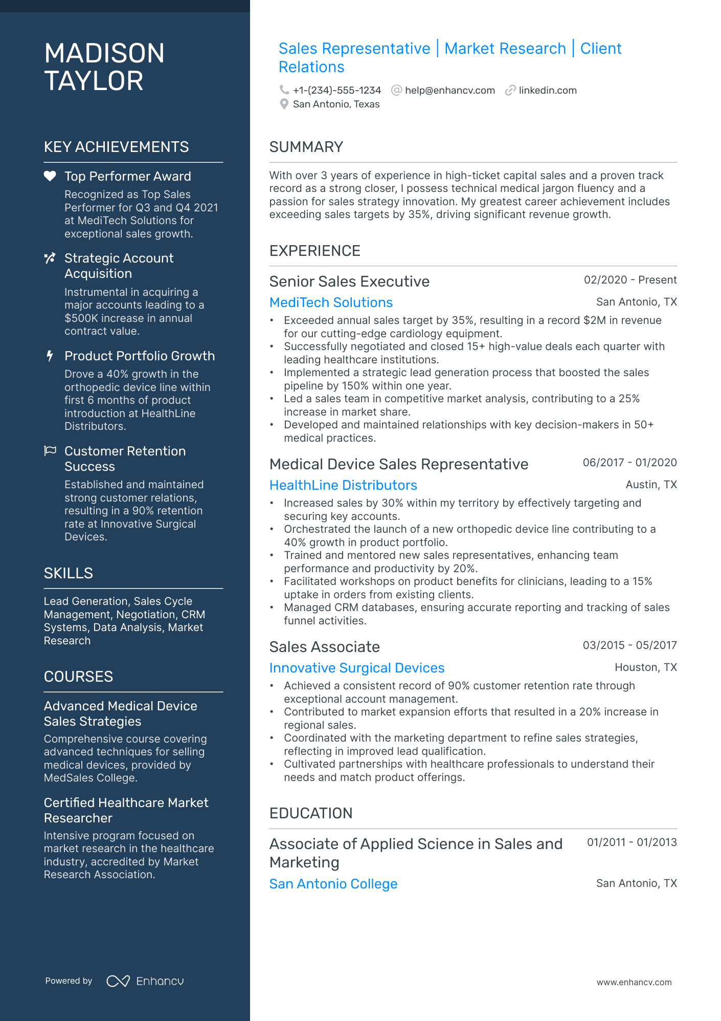10 Medical Device Sales Representative Resume Examples & Guide for 2026