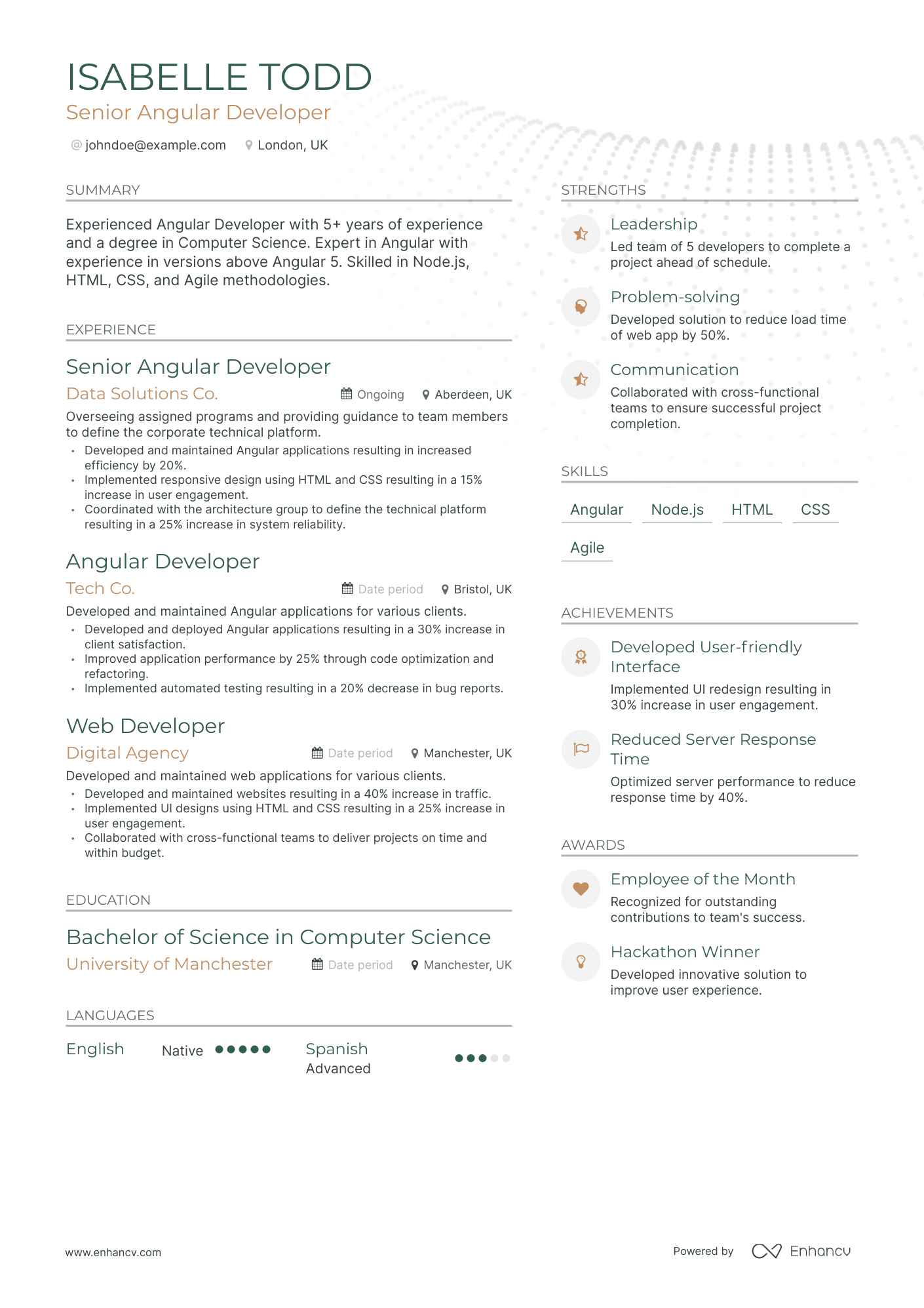 5 Angular Developer Resume Examples - AHR0cHM6Ly9jZG4uZW5oYW5jdi5jb20vcHJlZGVmaW5lZC1leGFtcGxlcy9raVdUYzREVHpLWkhFN3RTaTJGeDBYVVlRM3QzSnhxRlpxNzlZNzVvL2ltYWdlLnBuZw~~. 