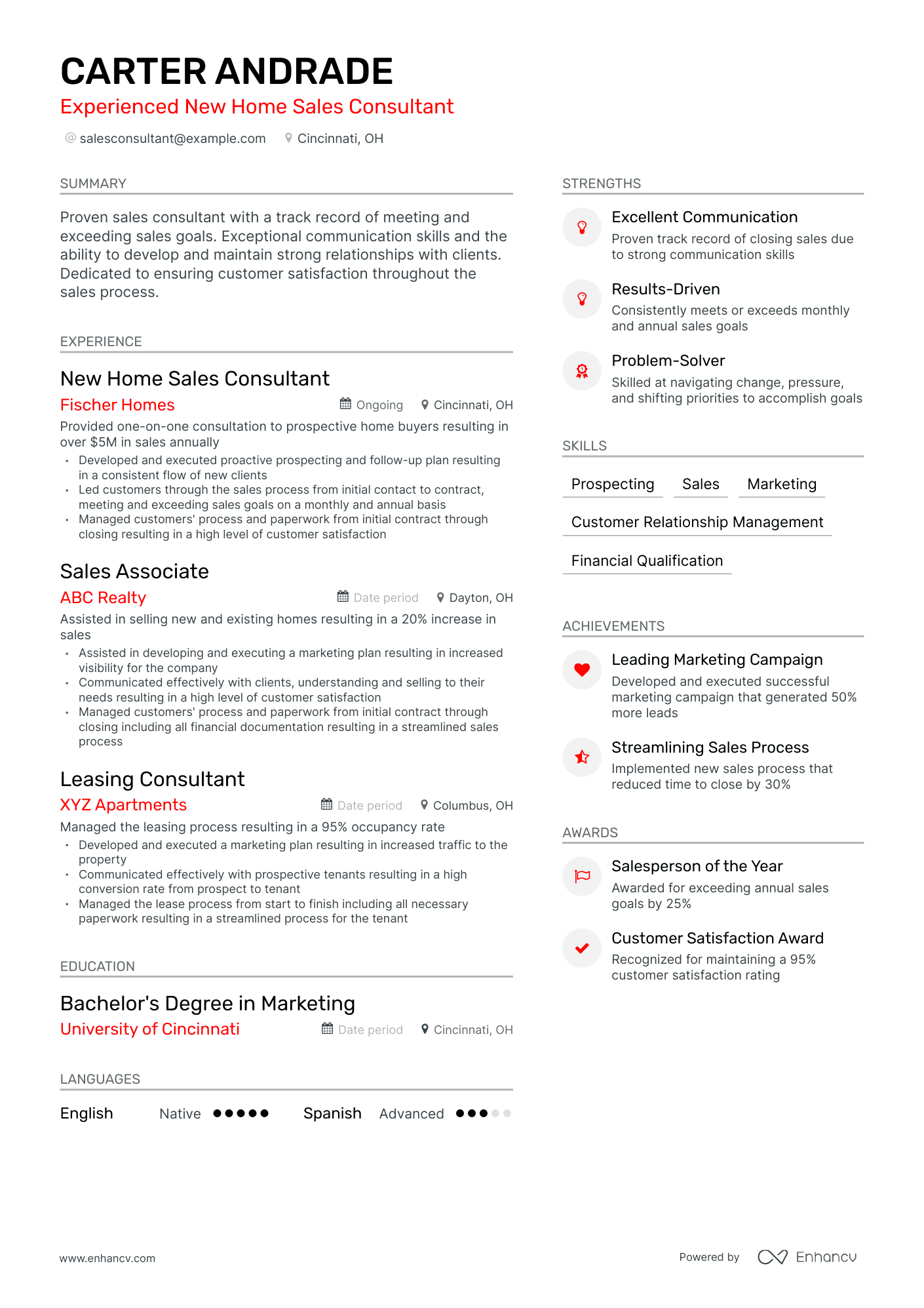 5 New Home Sales Consultant Resume Examples & Guide for 2024