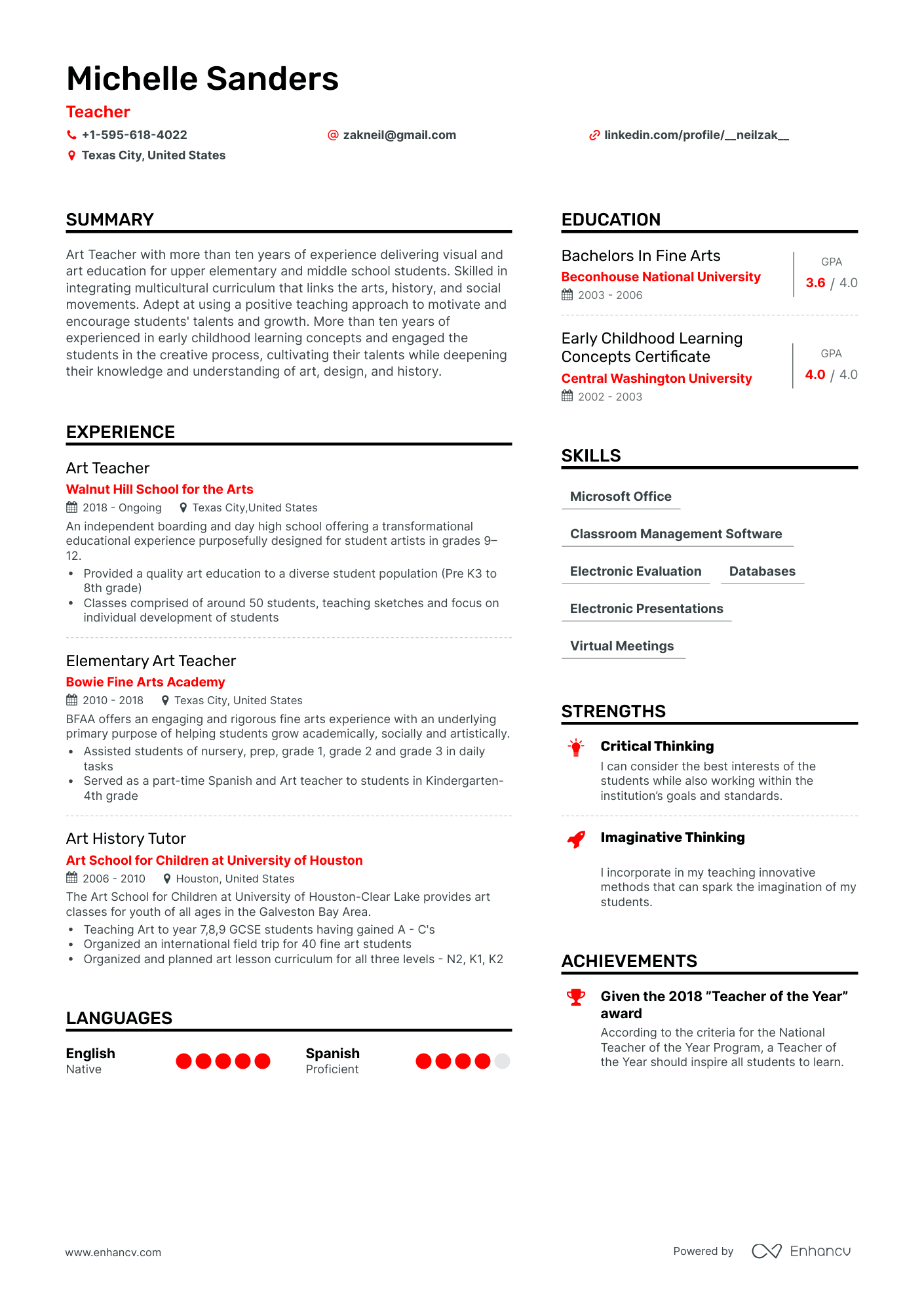 5 Art Teacher Resume Examples & Guide for 2024