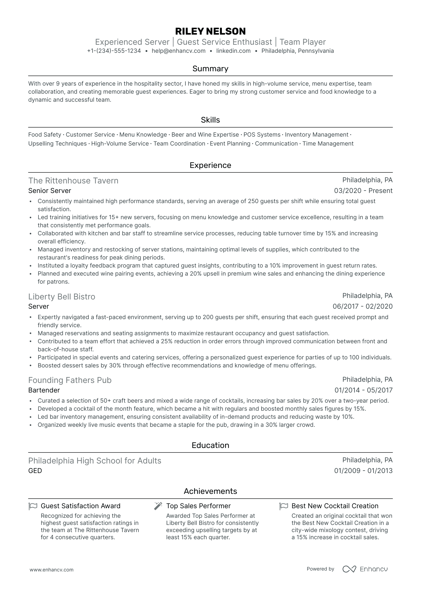 5 Bartender Server Resume Examples & Guide for 2024