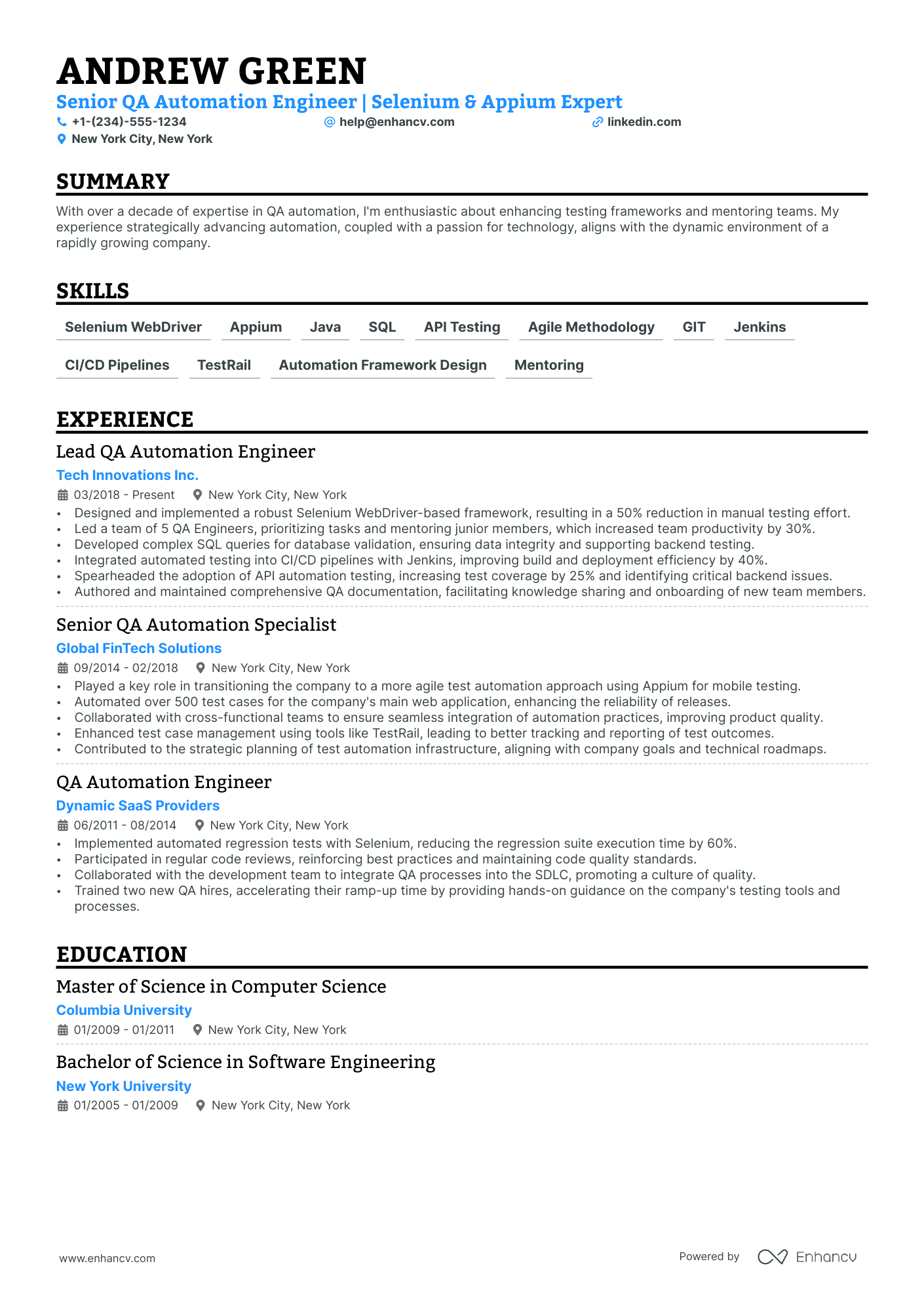 5 QA Automation Resume Examples & Guide for 2024