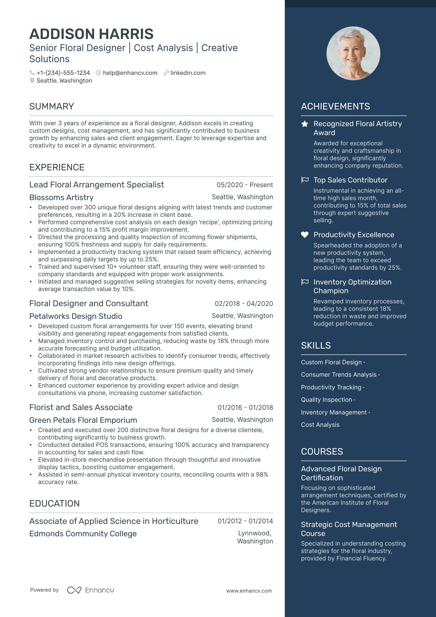 5 Floral Designer Resume Examples & Guide For 2024