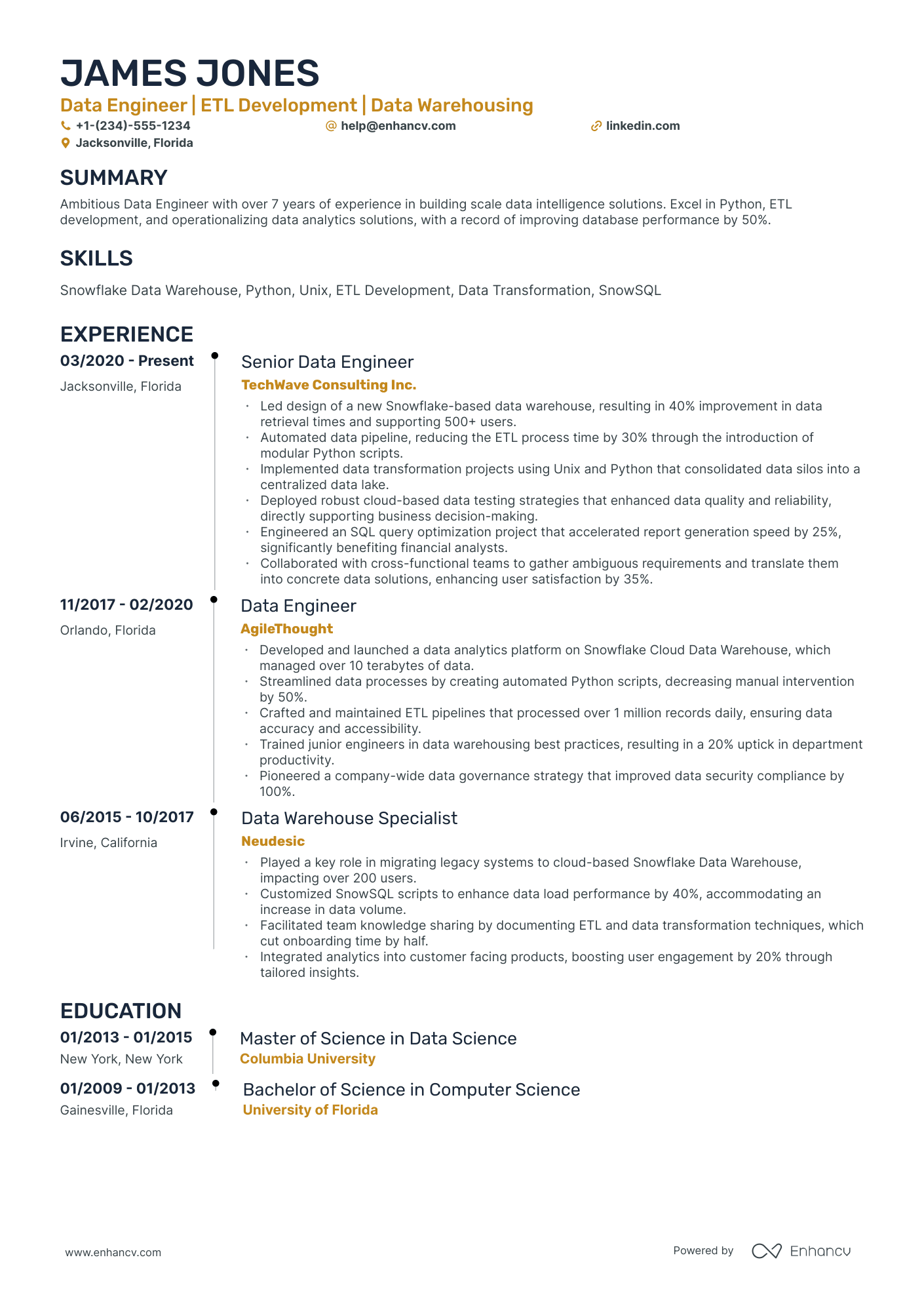 10 Snowflake Developer Resume Examples & Guide for 2025