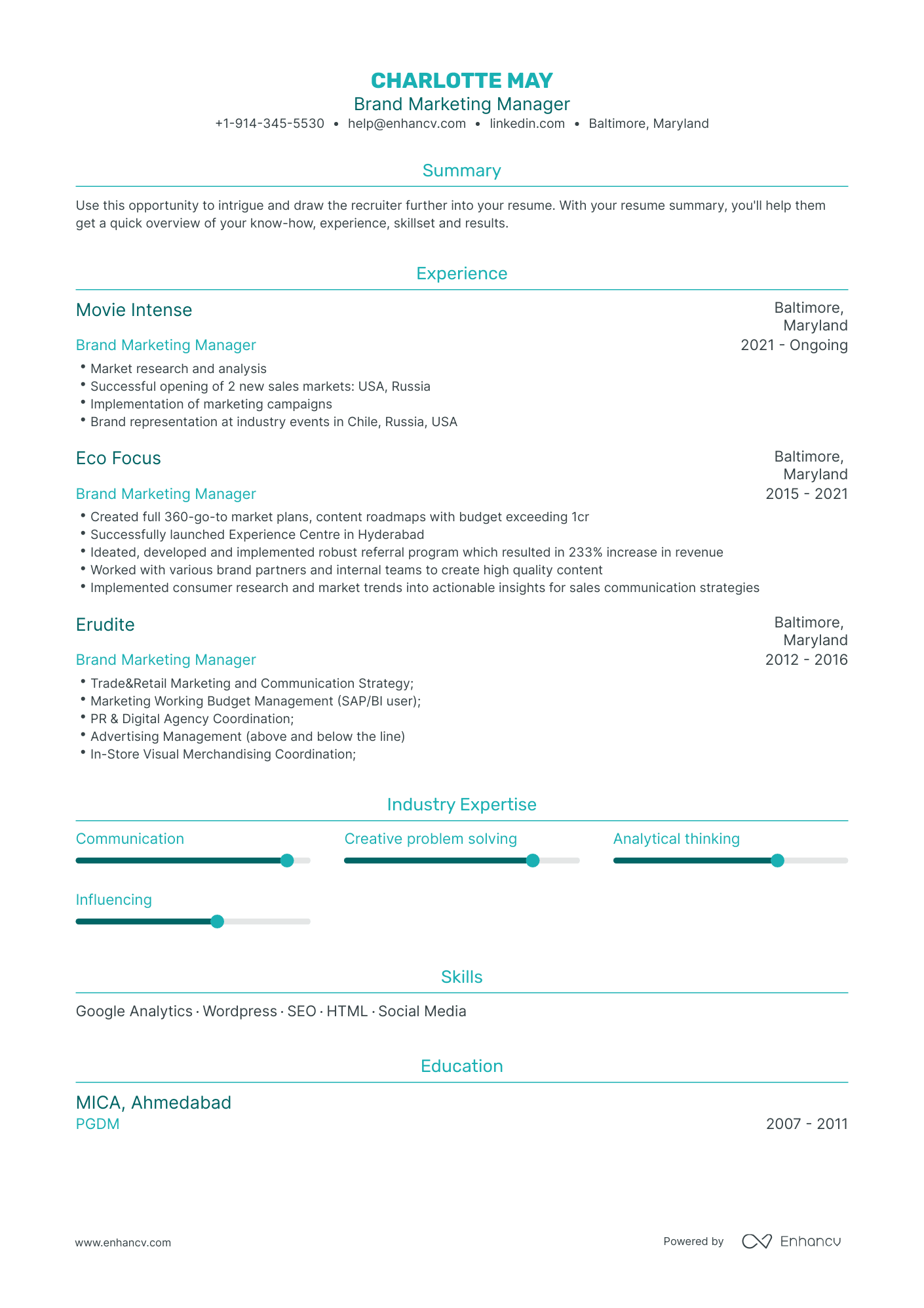 Brand Marketing Manager Resume Examples & Guide for 2023 (Layout ...