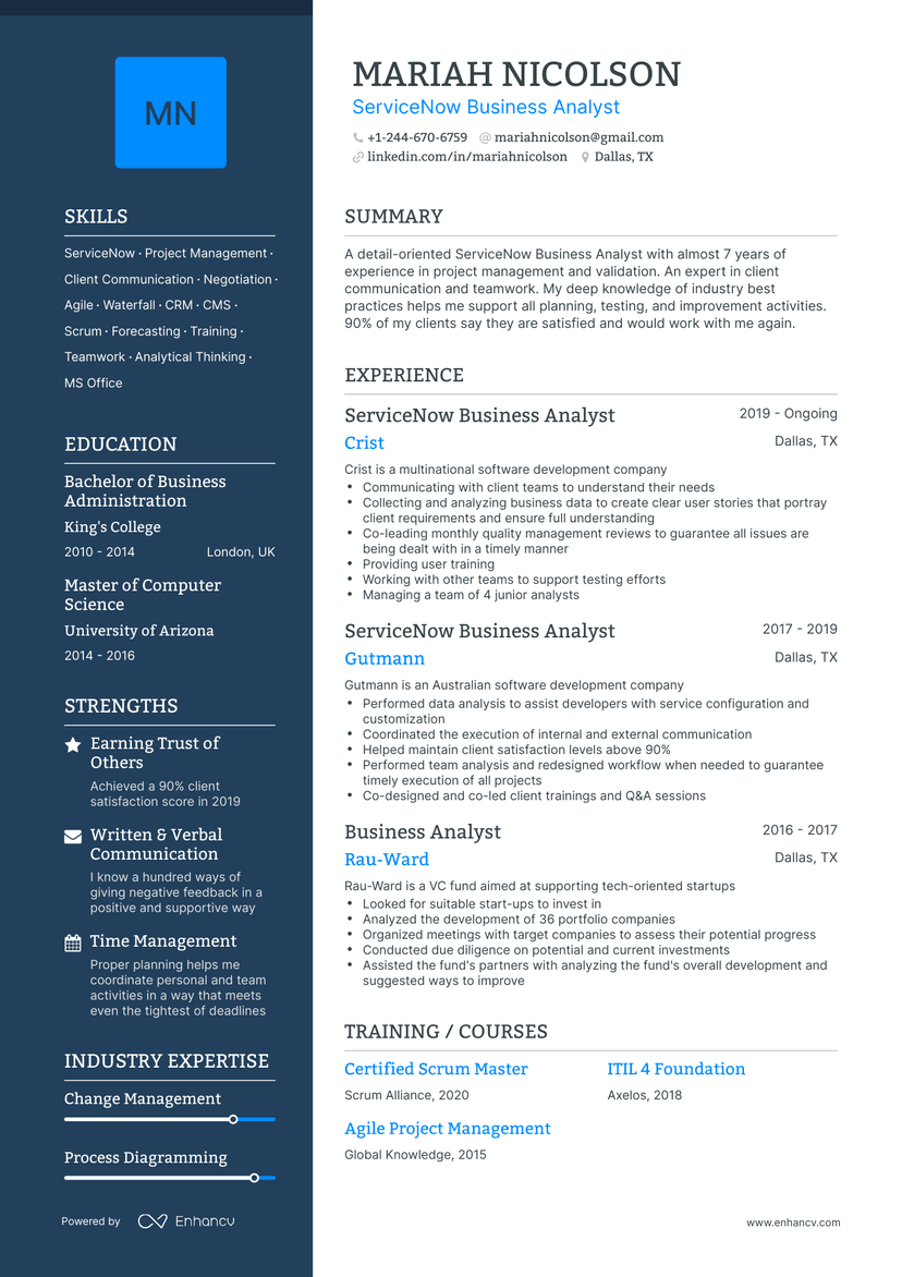 servicenow cmdb resume