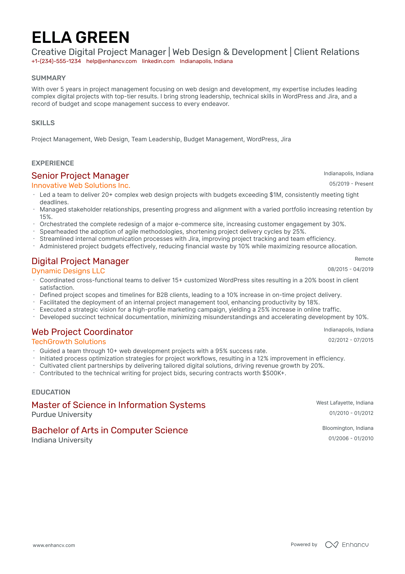 10 Web Project Manager Resume Examples & Guide for 2025