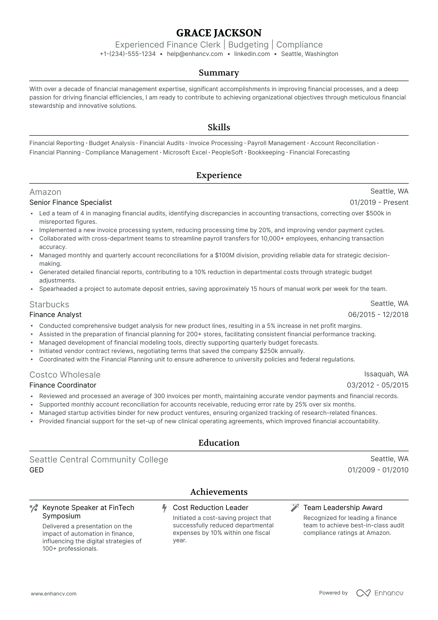 5 Finance Clerk Resume Examples & Guide for 2024