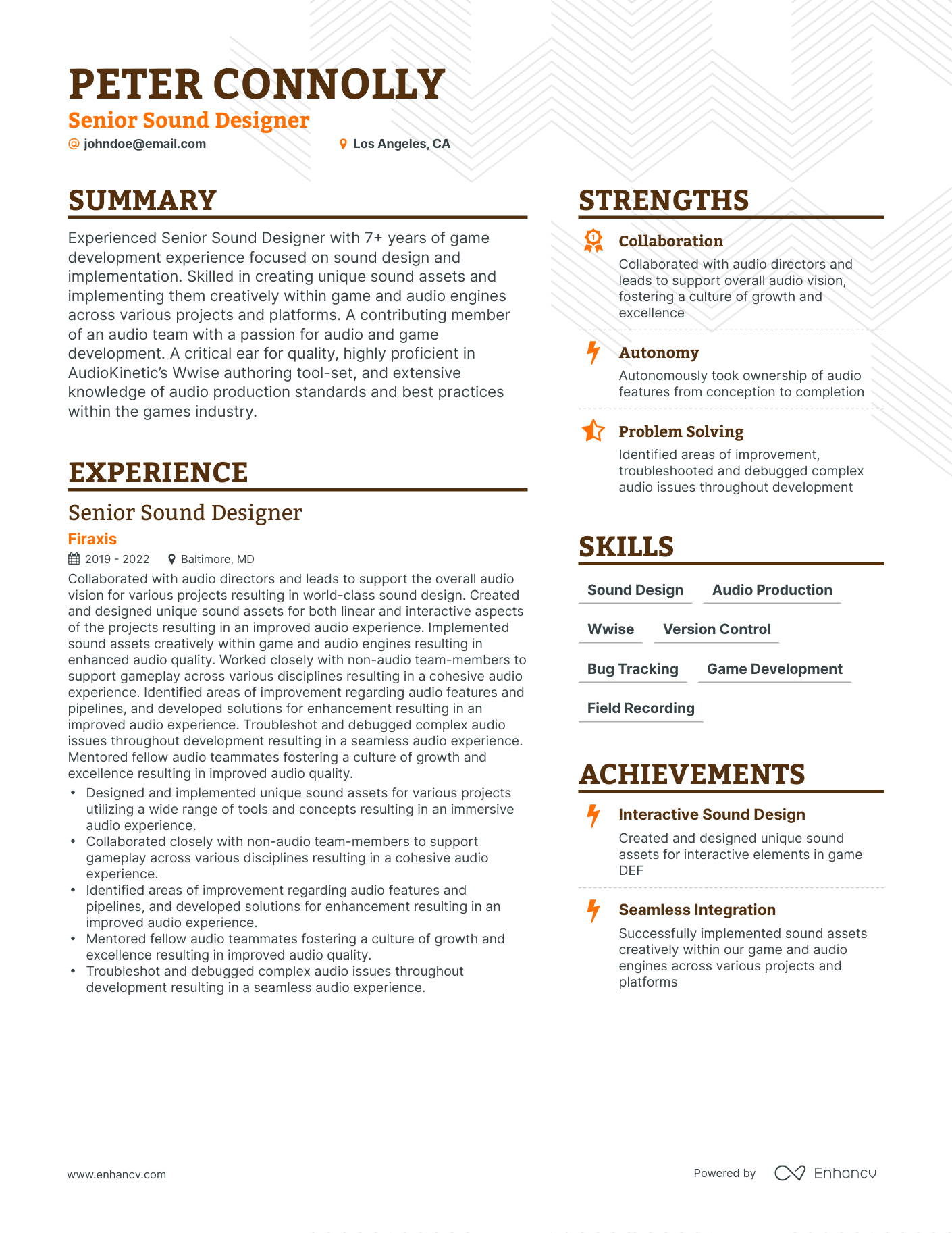 5 Sound Designer Resume Examples & Guide for 2024