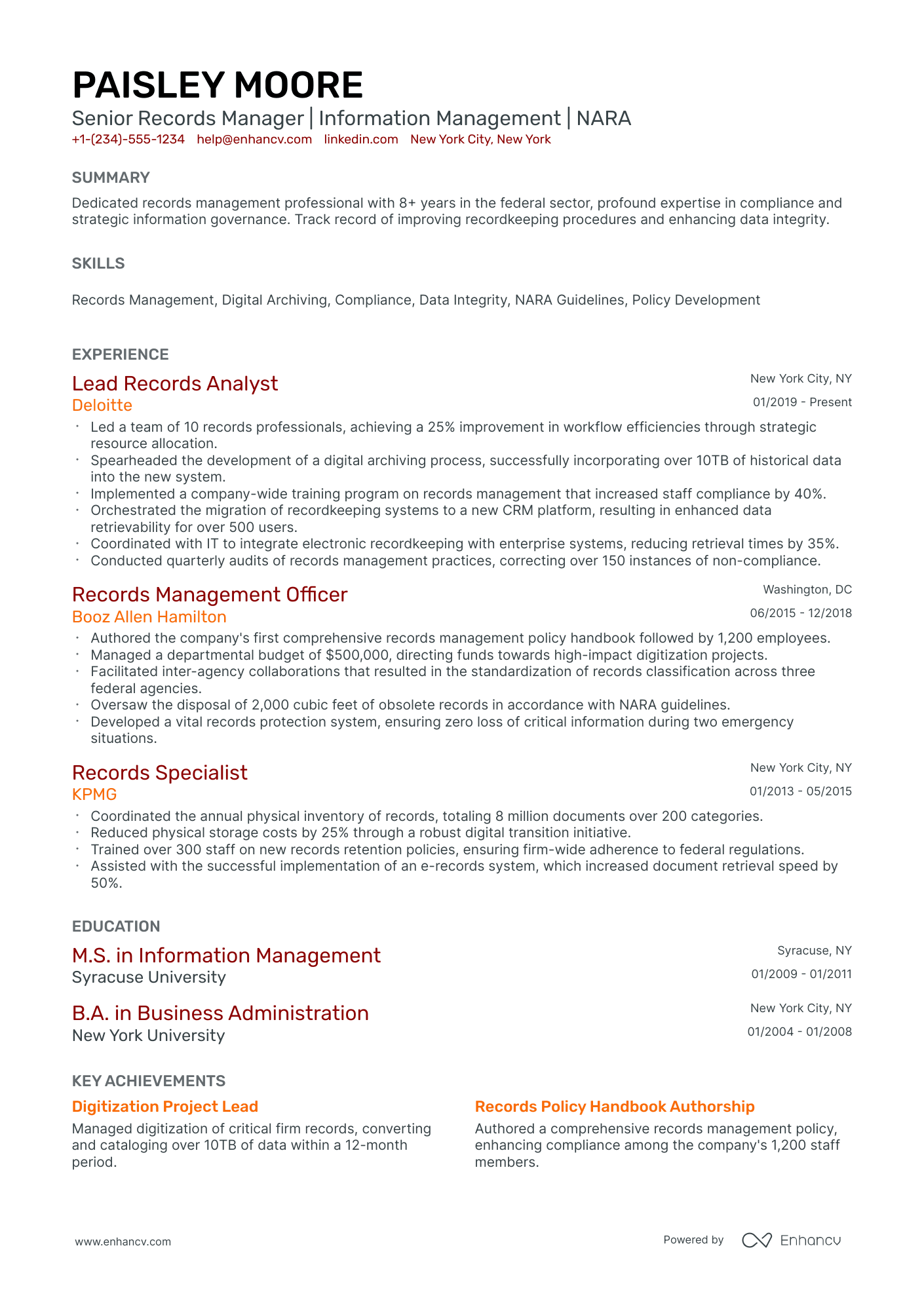 Example Capture Manager Win Sheet For Resume Example.pdf 10 Records Manager Resume Examples & Guide for 2026