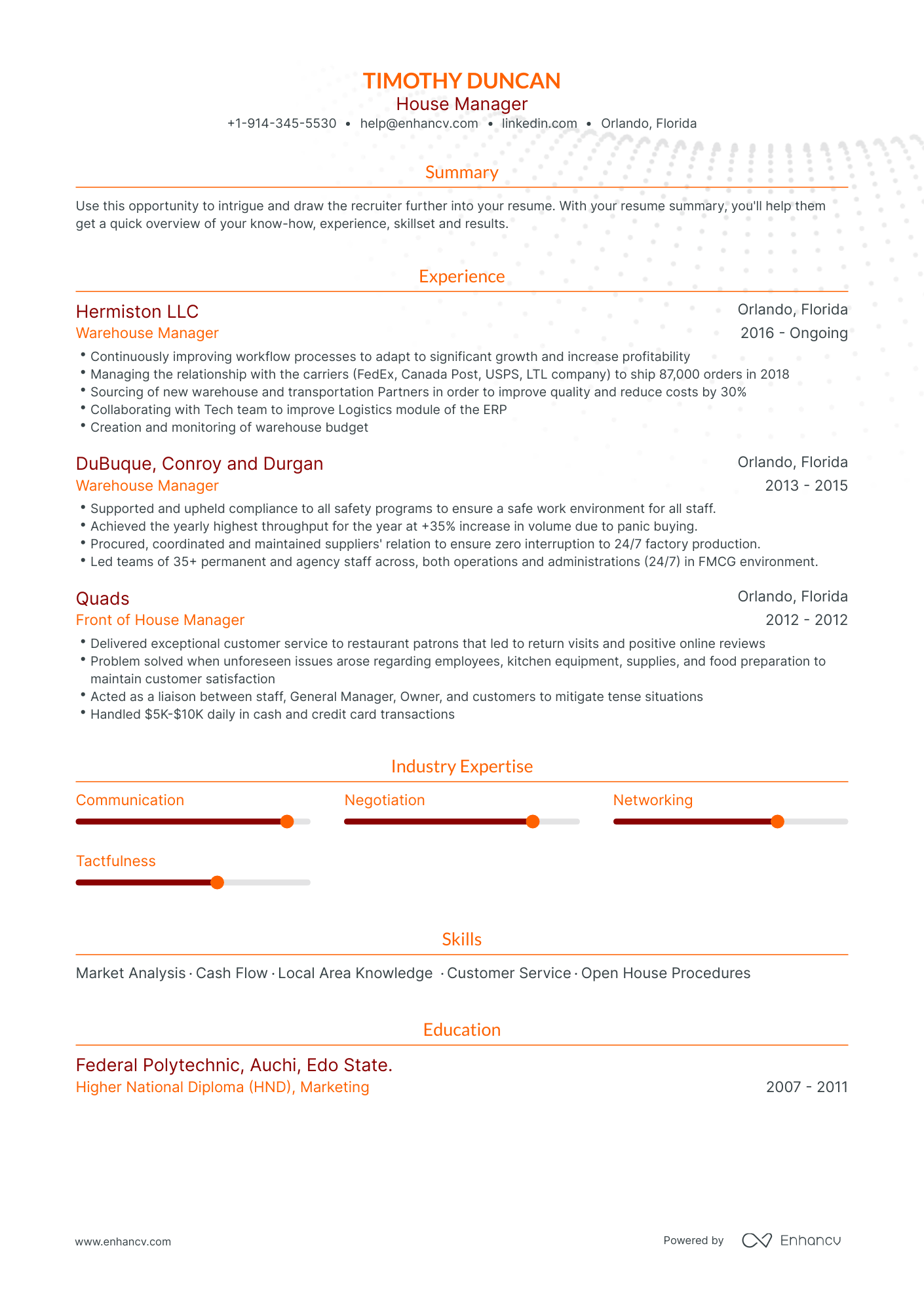 House Manager Resume Examples & Guide for 2023 (Layout, Skills ...