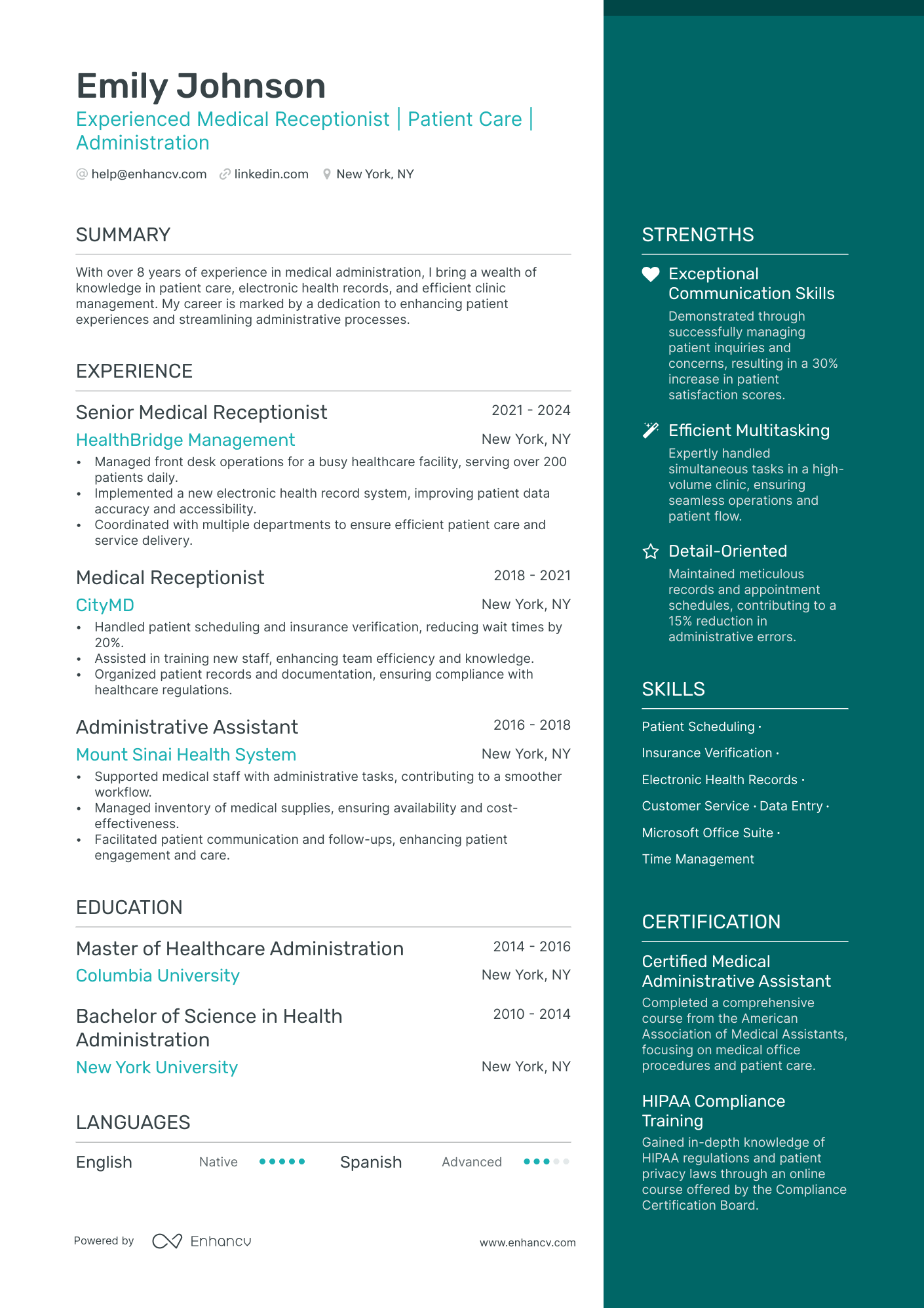 5 Medical receptionist Resume Examples & Guide for 2024