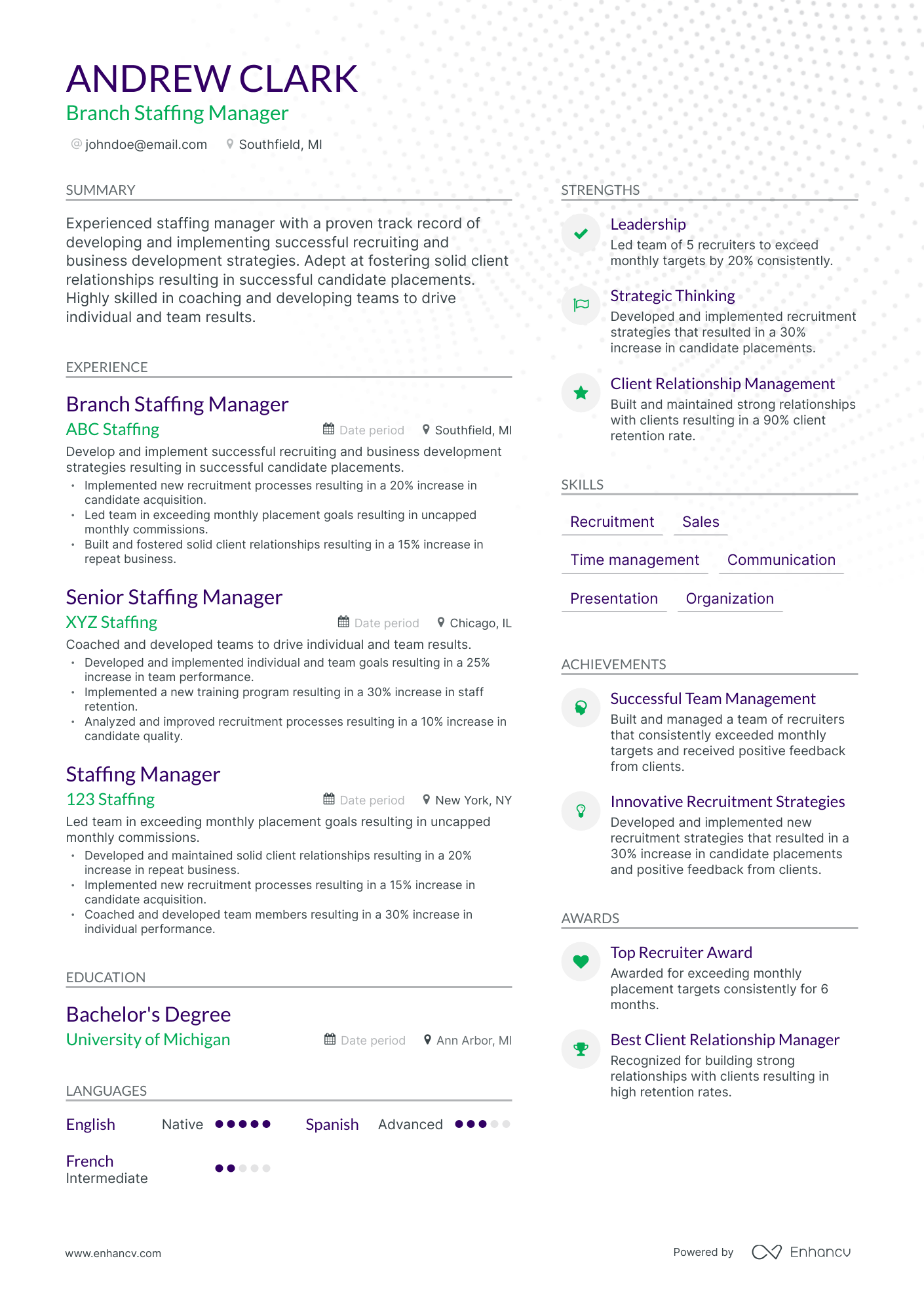 5 Staffing Manager Resume Examples & Guide for 2024