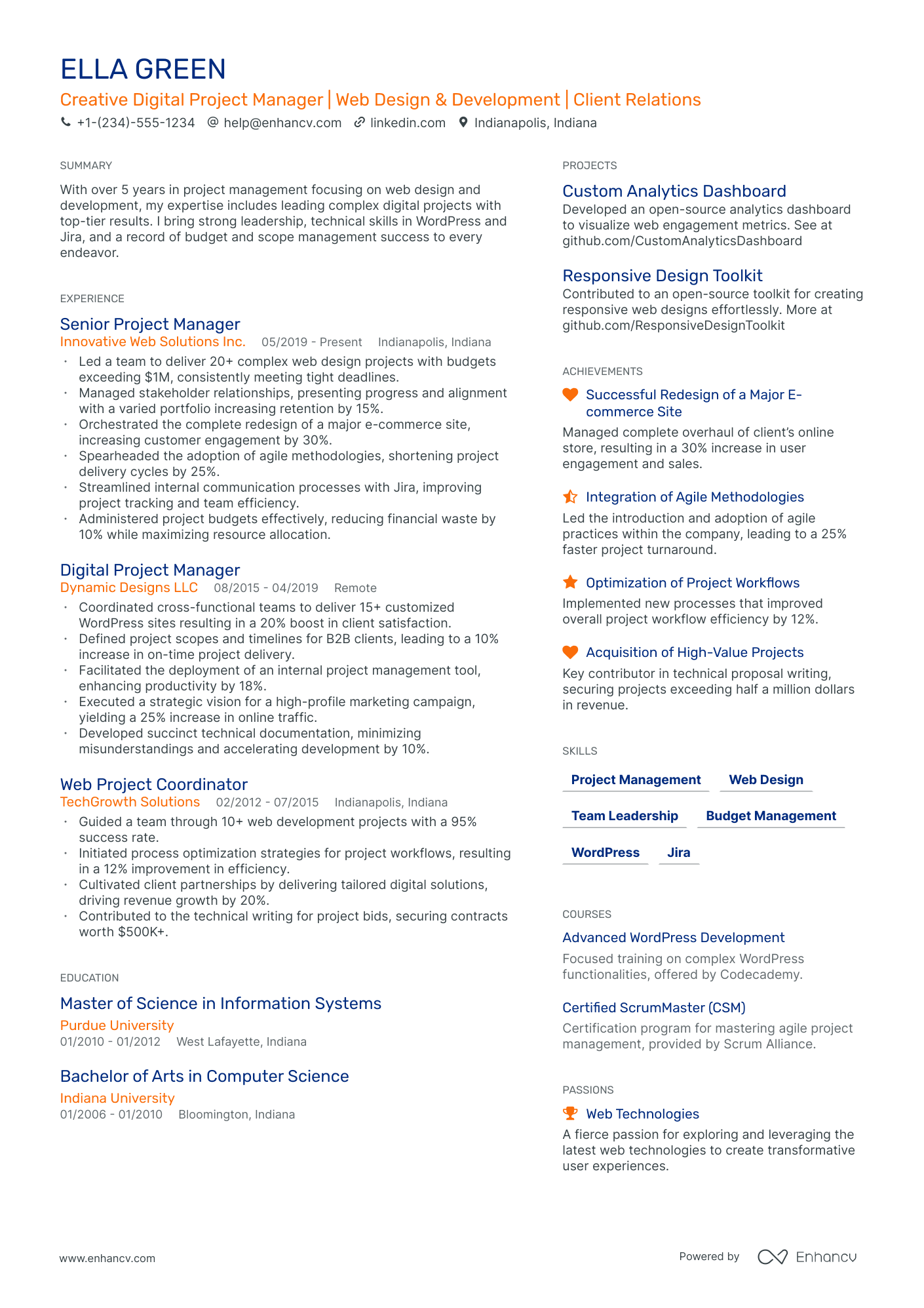 5 Web Project Manager Resume Examples & Guide for 2024