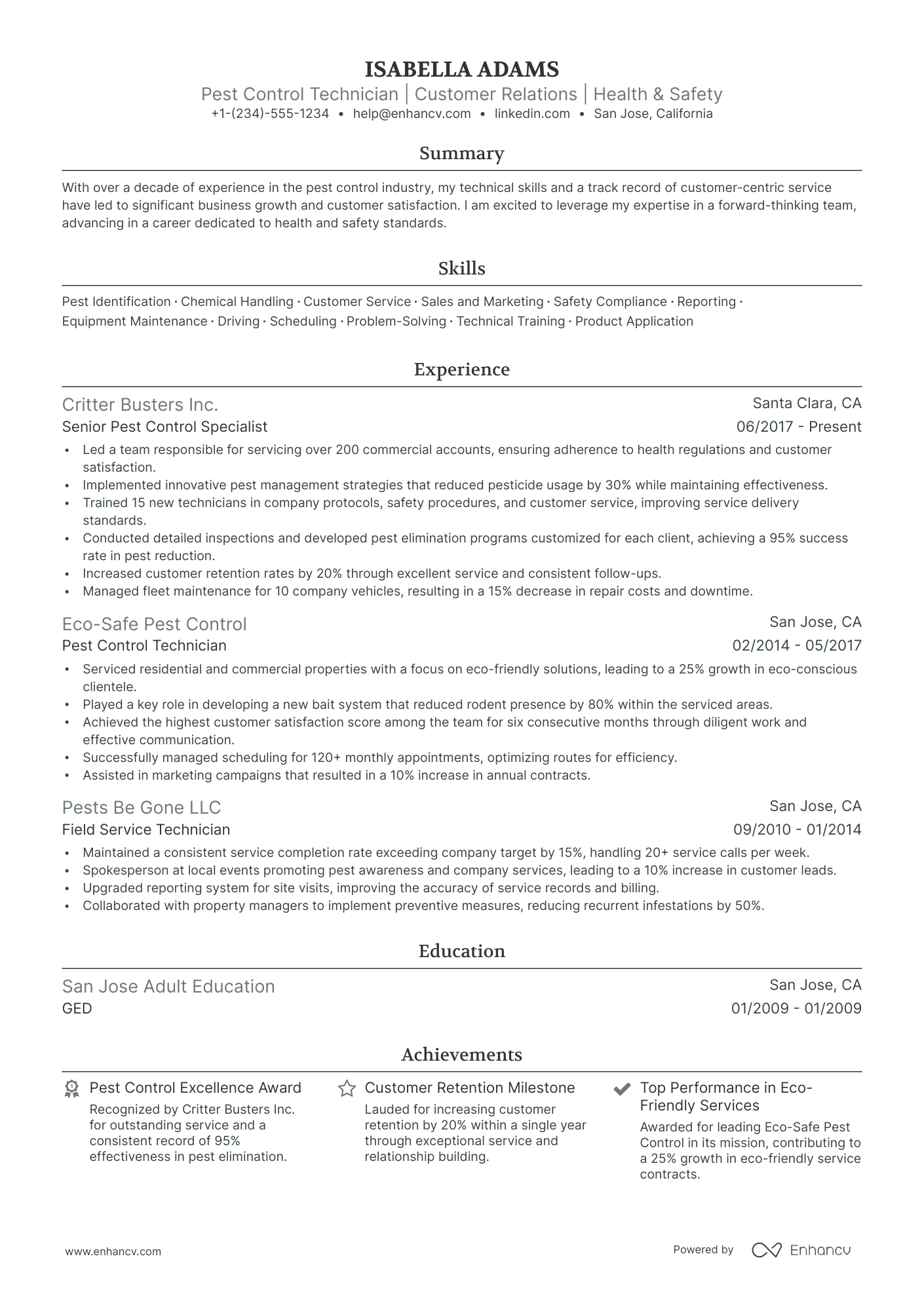 5 Pest Control Resume Examples & Guide for 2024