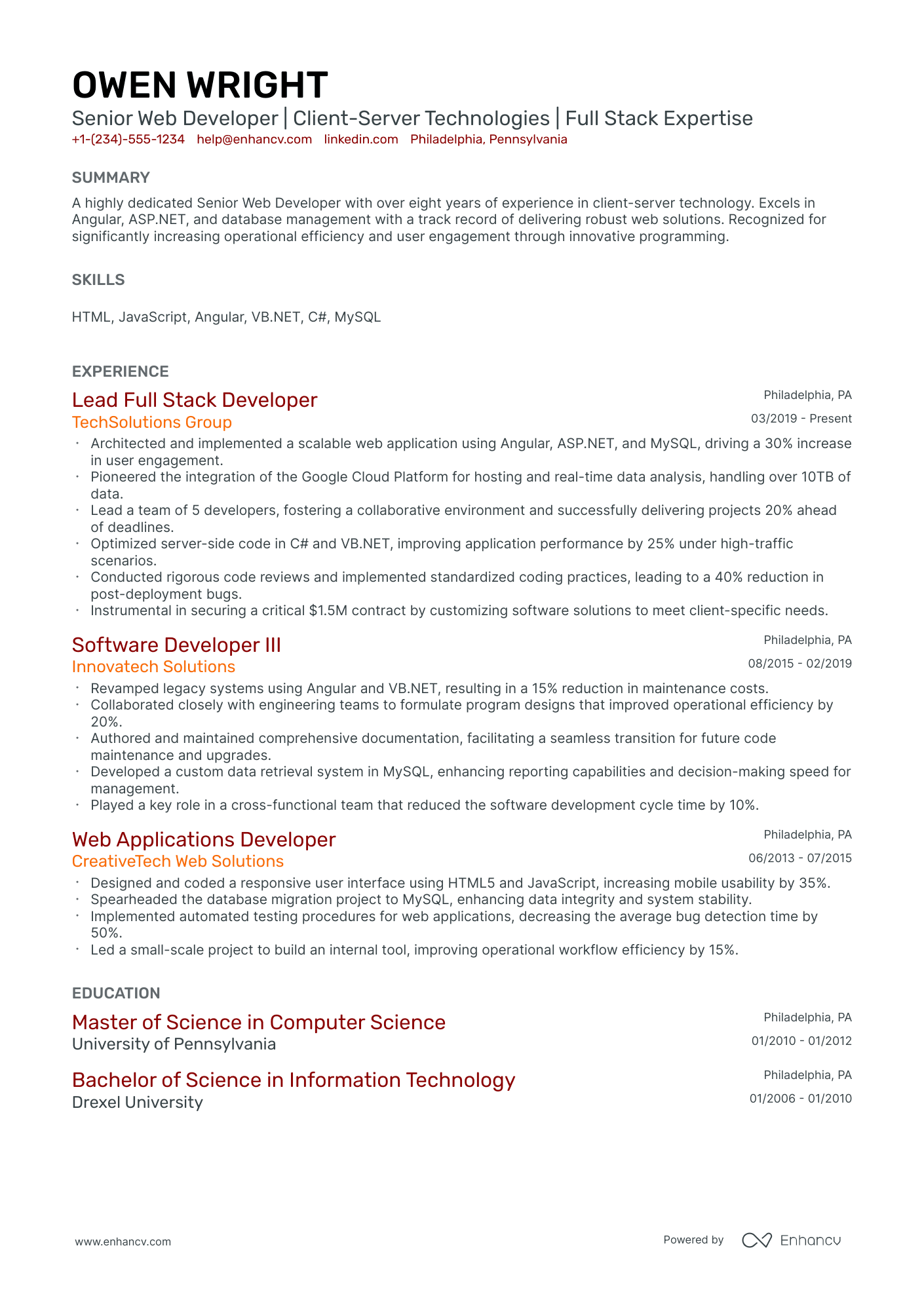 10 Senior Web Developer Resume Examples & Guide for 2025