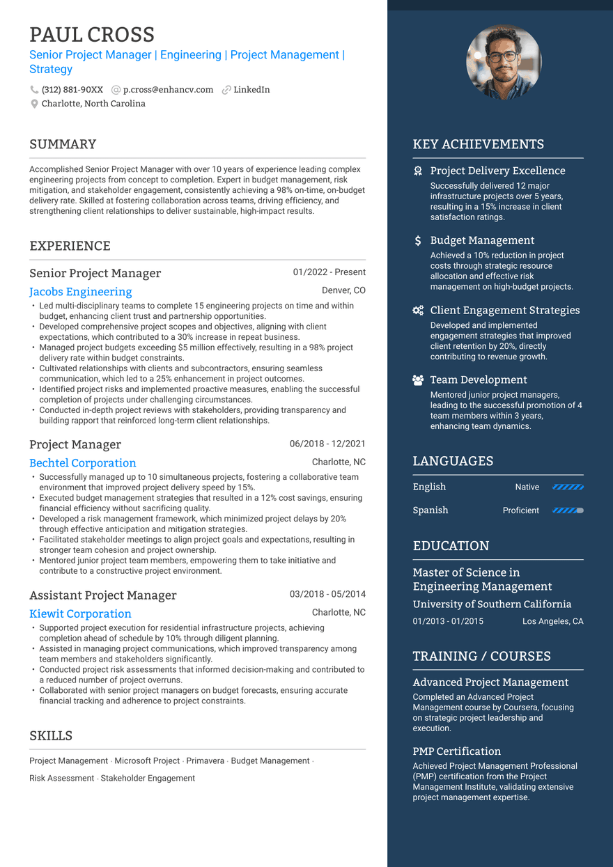 Blue Elegant resume template A two column resume template with a wider column for experience and a narrower, blue colored column for your highlights.
