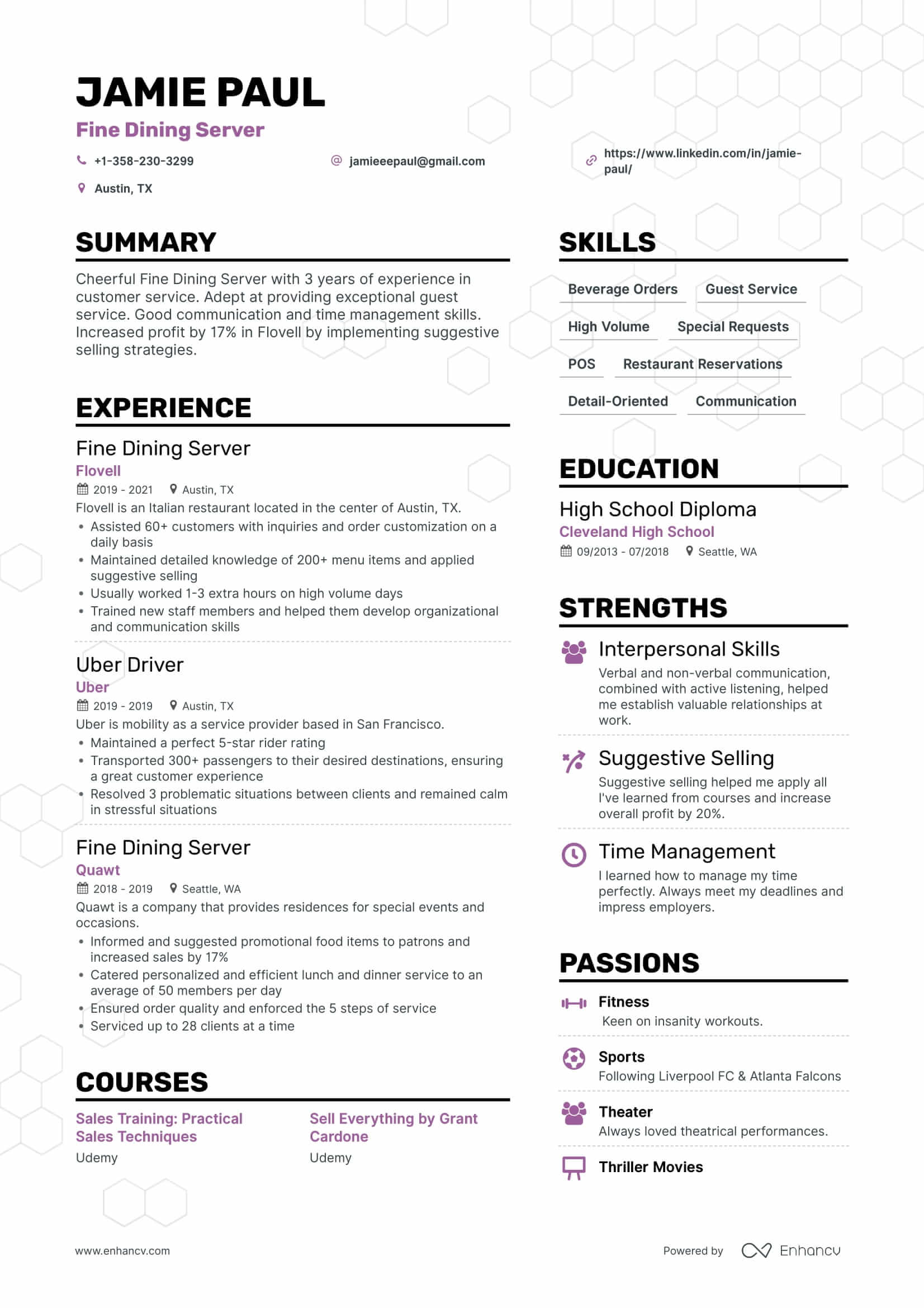 job description for resume for server