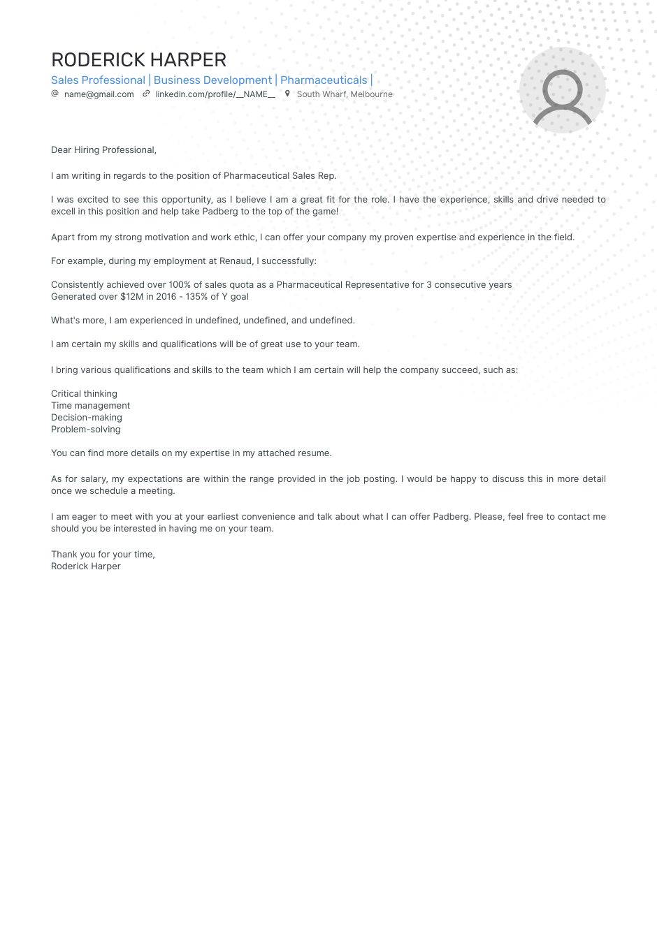 pharmaceutical sales rep cover letter no experience