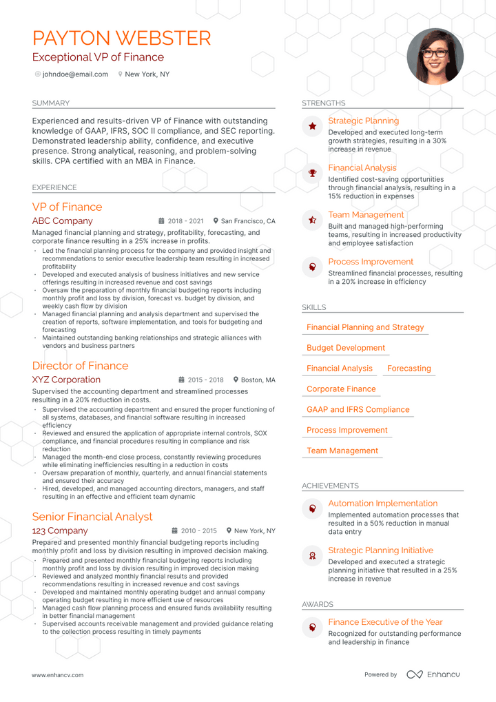 Vp Of Finance Resume Examples And Guide For 2022 Layout Skills Keywords And Job Description 3680