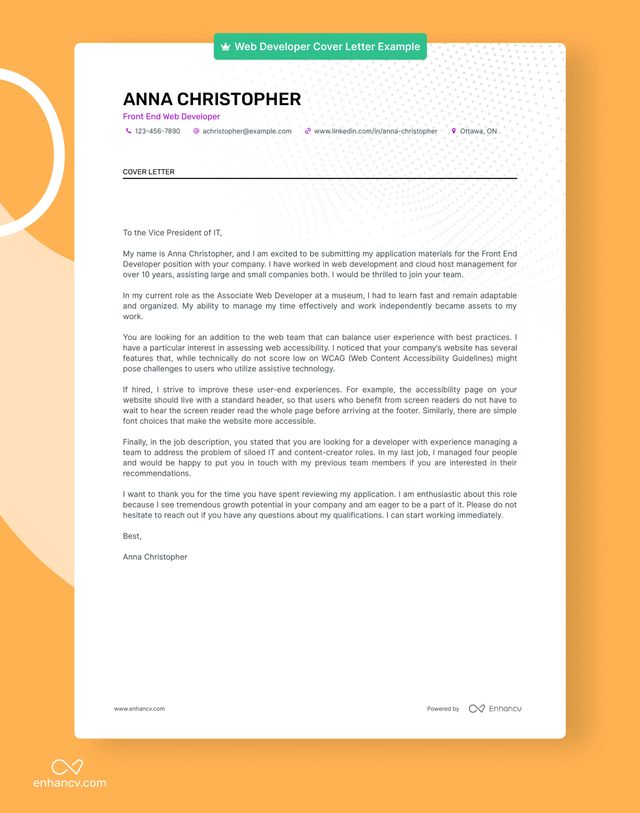 web developer cover letter template