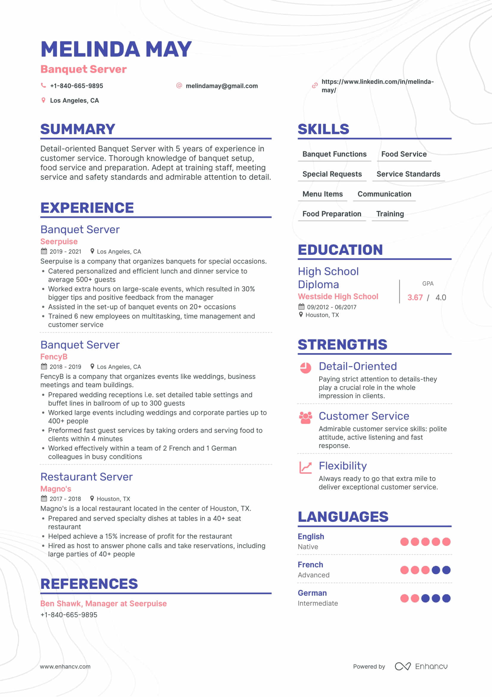 Banquet Server Resume Example