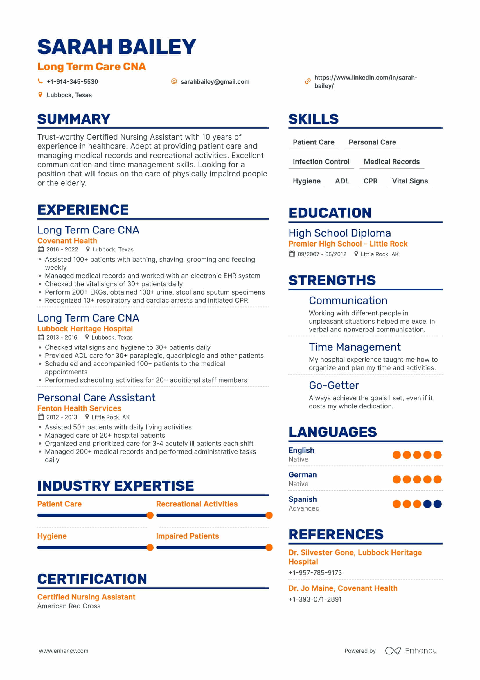 Long Term Care Certified Nursing Assistant Resume Example