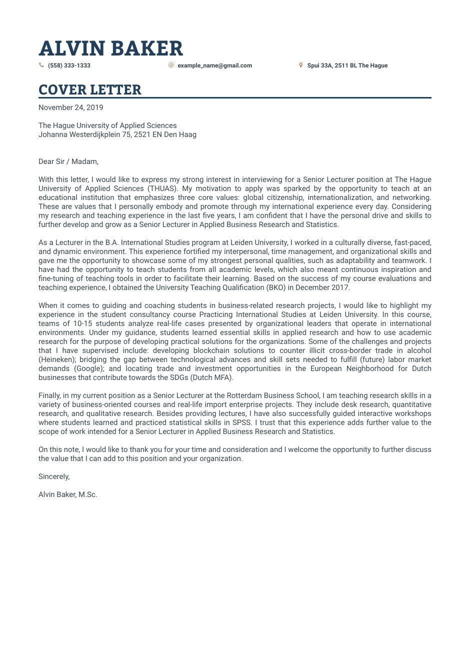 cover letter for teaching position in university