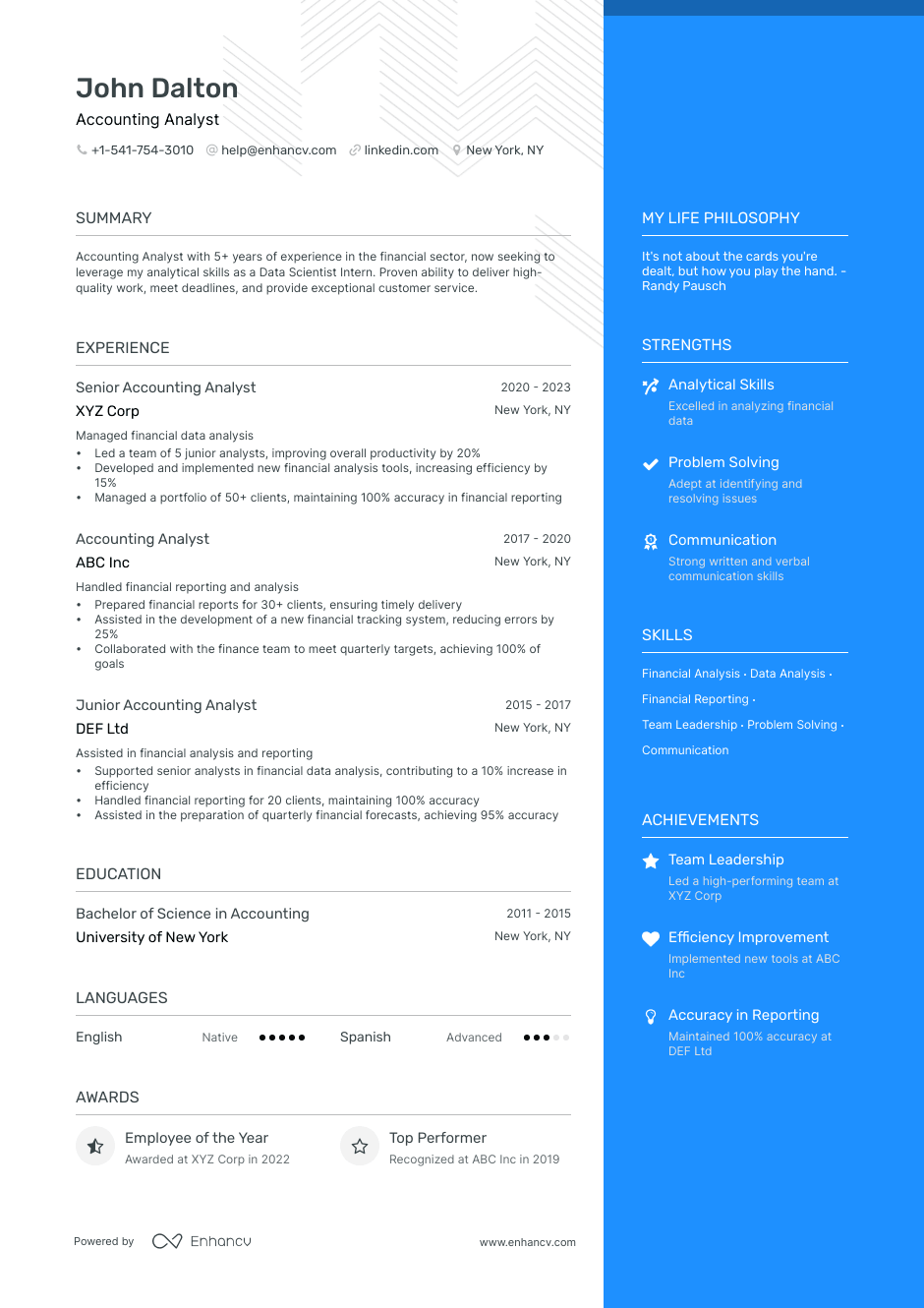 accounting analyst resume example