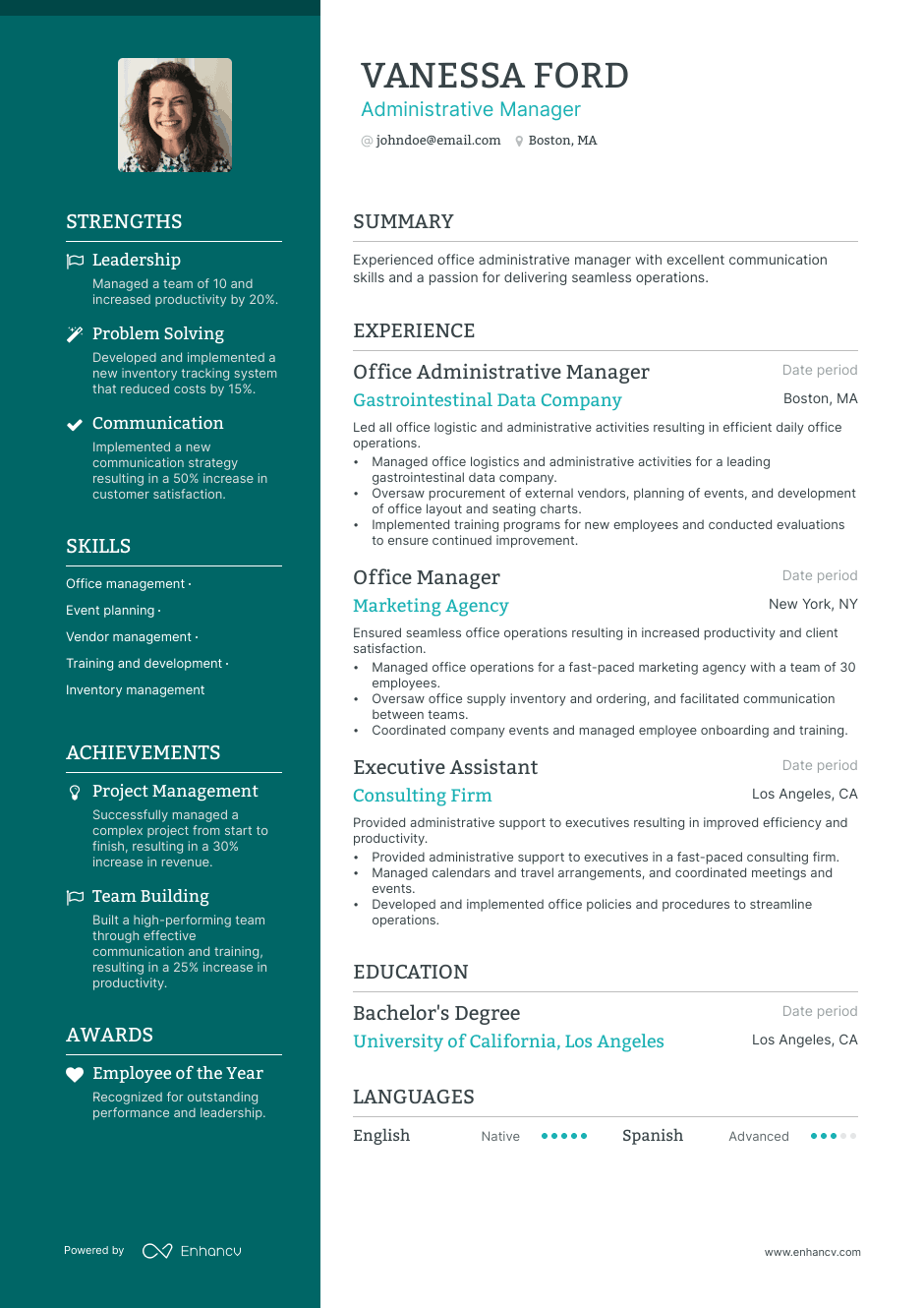 Administrative Manager resume example