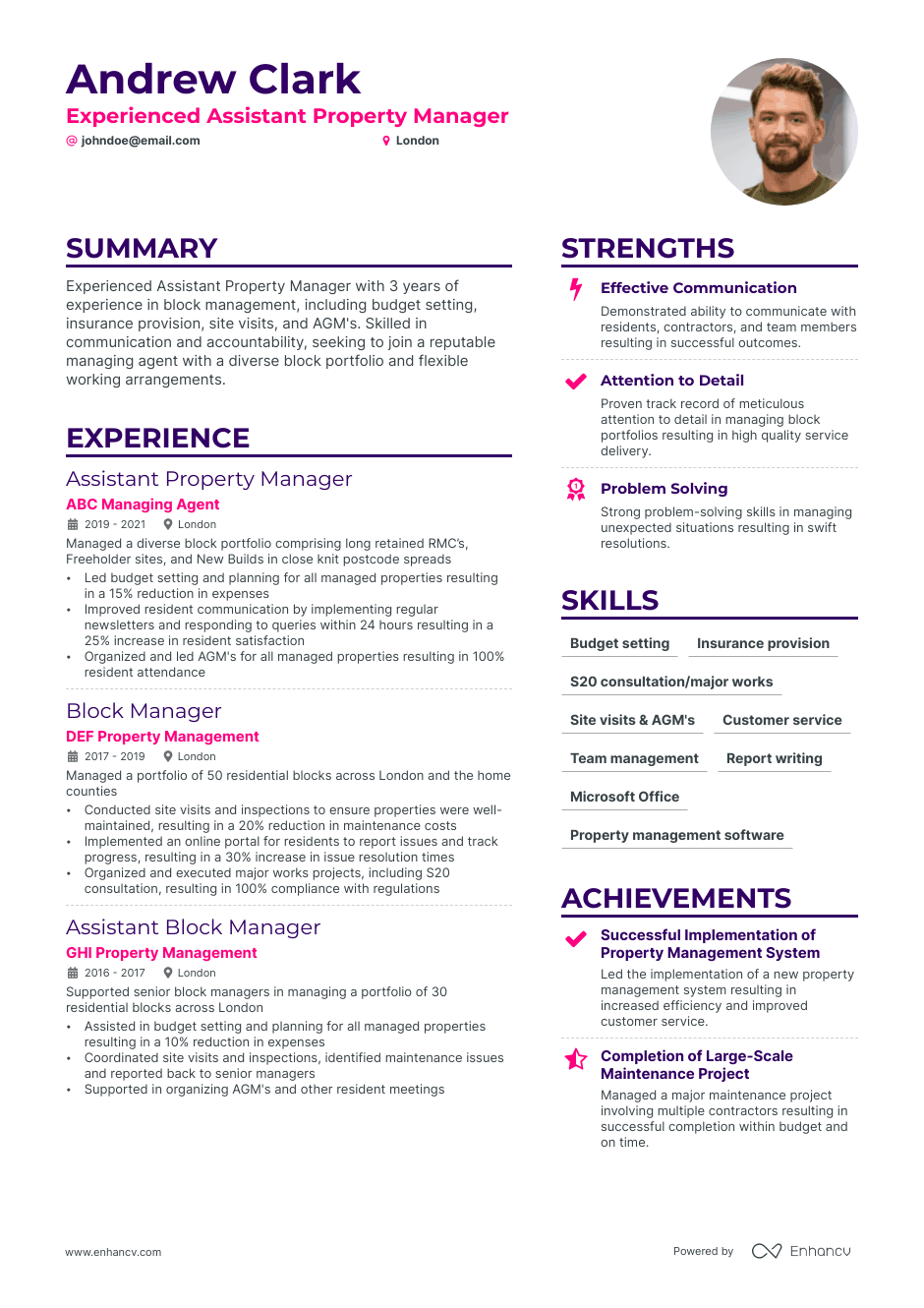 assistant property manager resume example