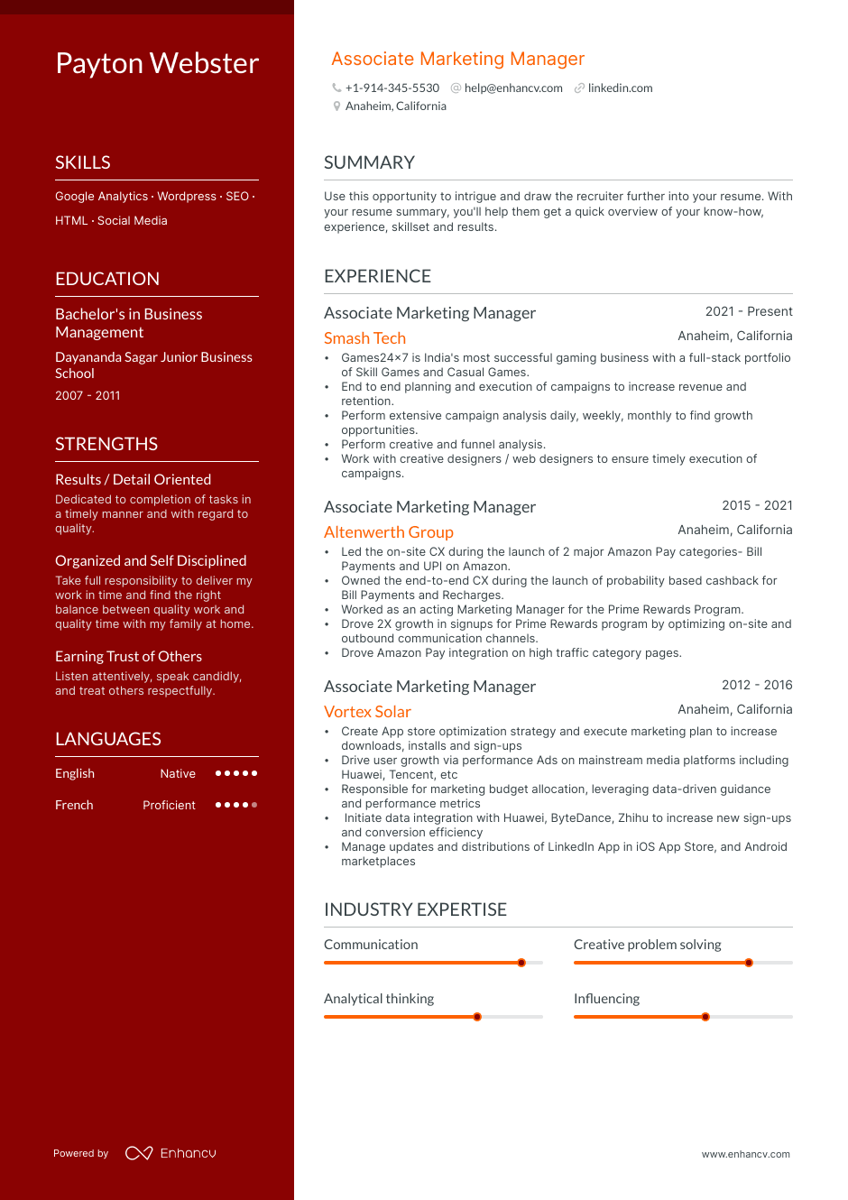 Associate Marketing Manager resume example
